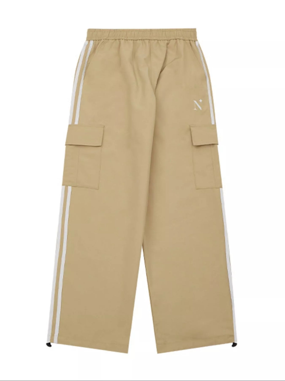 Men's Side Striped Wide Leg Cargo Pants in Khaki