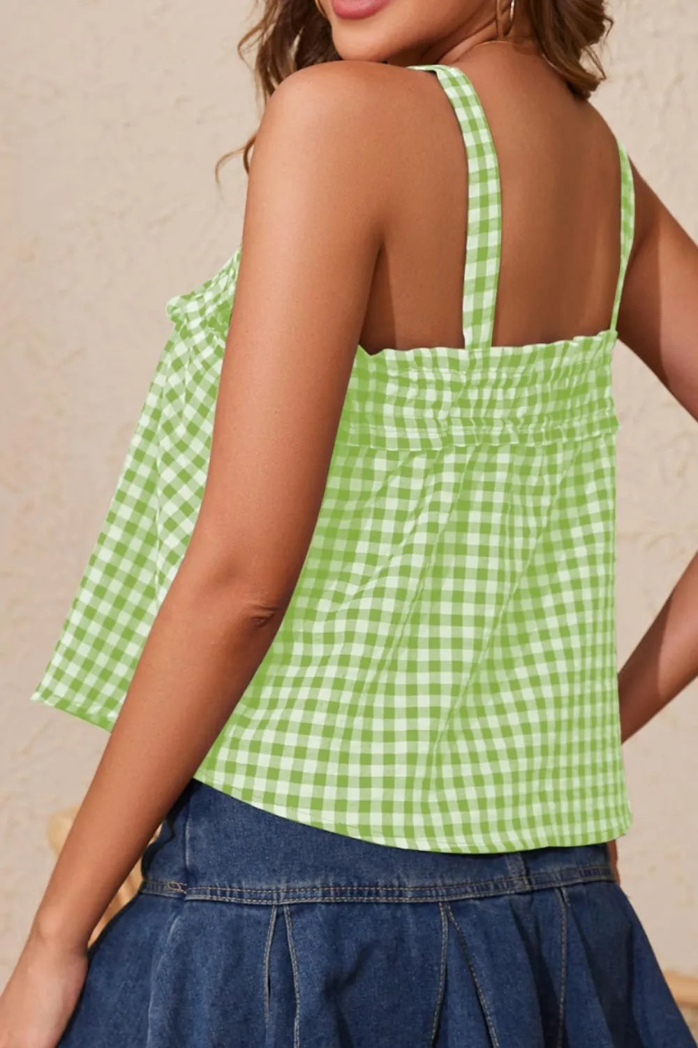 Tied Front Textured Square Neck Cami - Lilixa.store