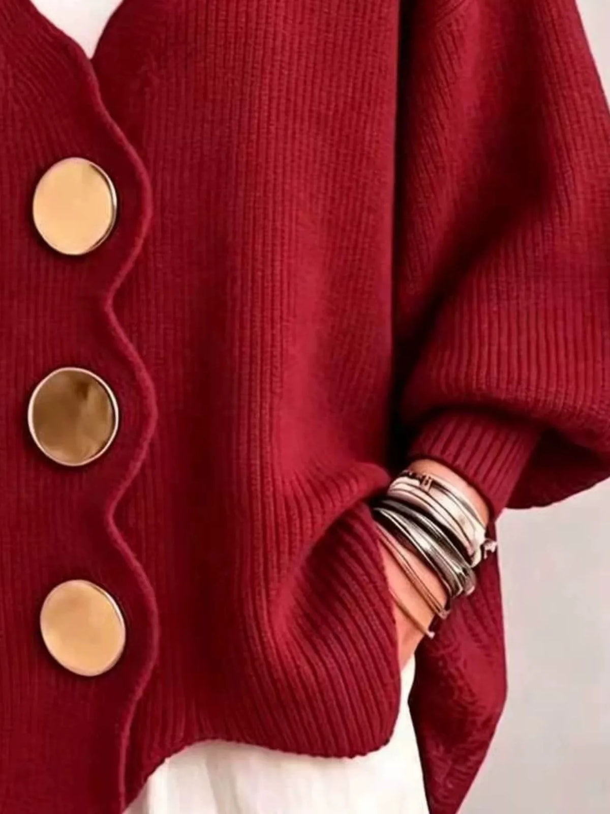 Full Size Scalloped-Edge Oversized Button-Down Cardigan Plus Size