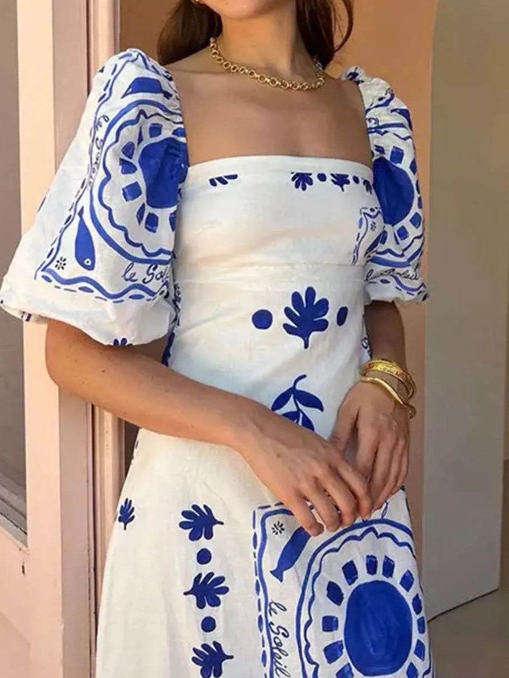 Full Size Floral Print Puff Sleeve Maxi Dress Plus Size - Lilixa.store