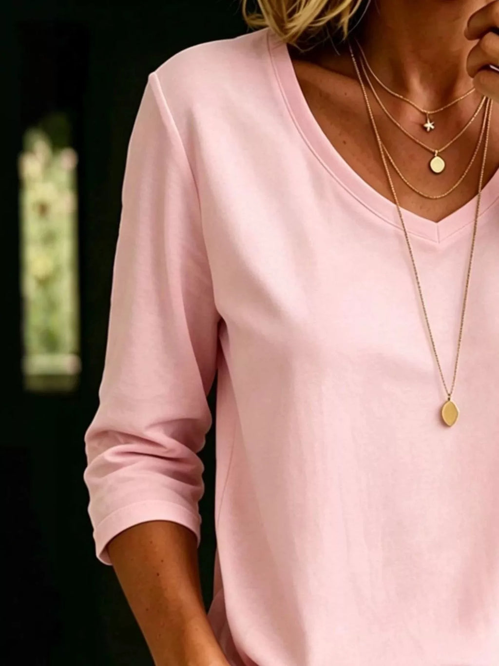 Full Size V-Neck 3/4 Sleeve T-Shirt Plus Size - Lilixa.store
