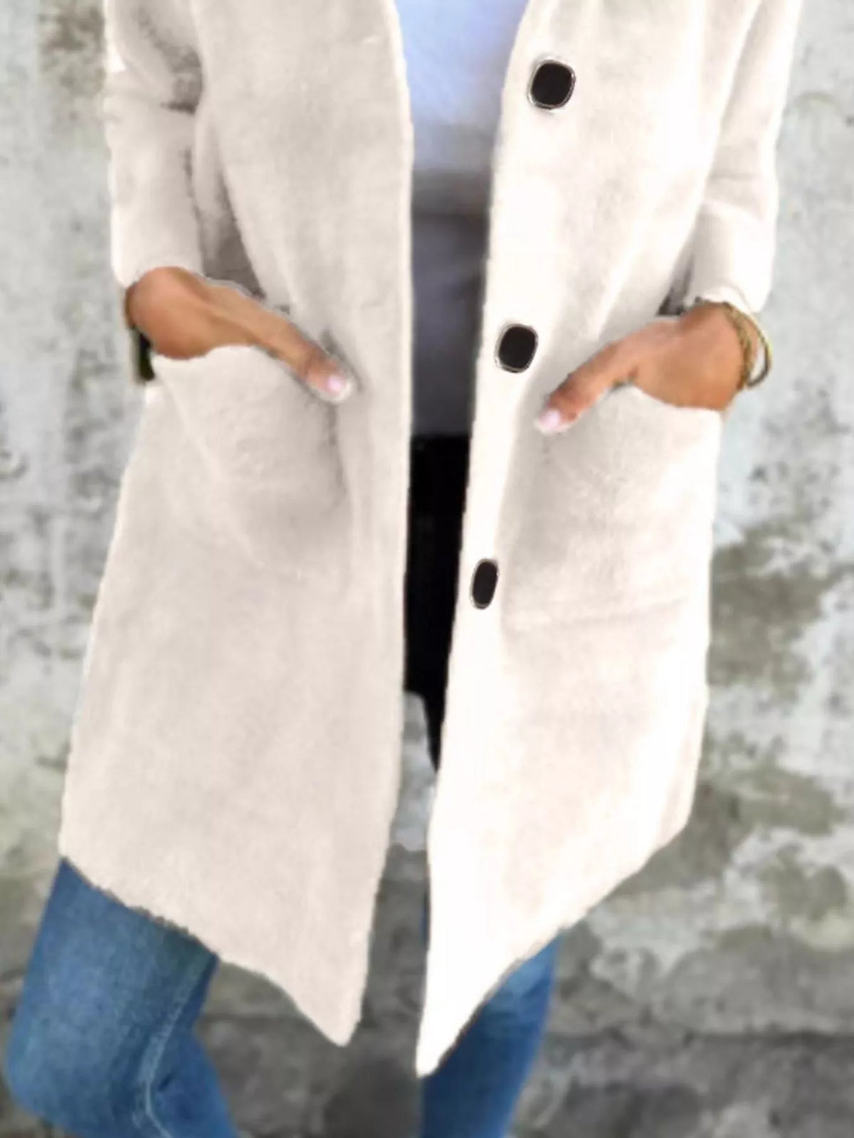 Full Size Button-Down Long Sleeve Longline Coat Plus Size, view 6