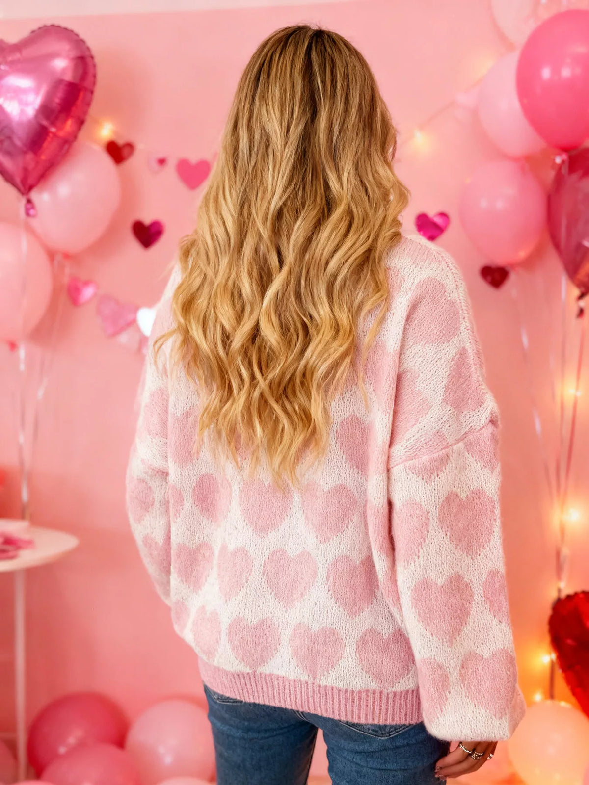 Heart Pattern Dropped Shoulder Sweater, view 14
