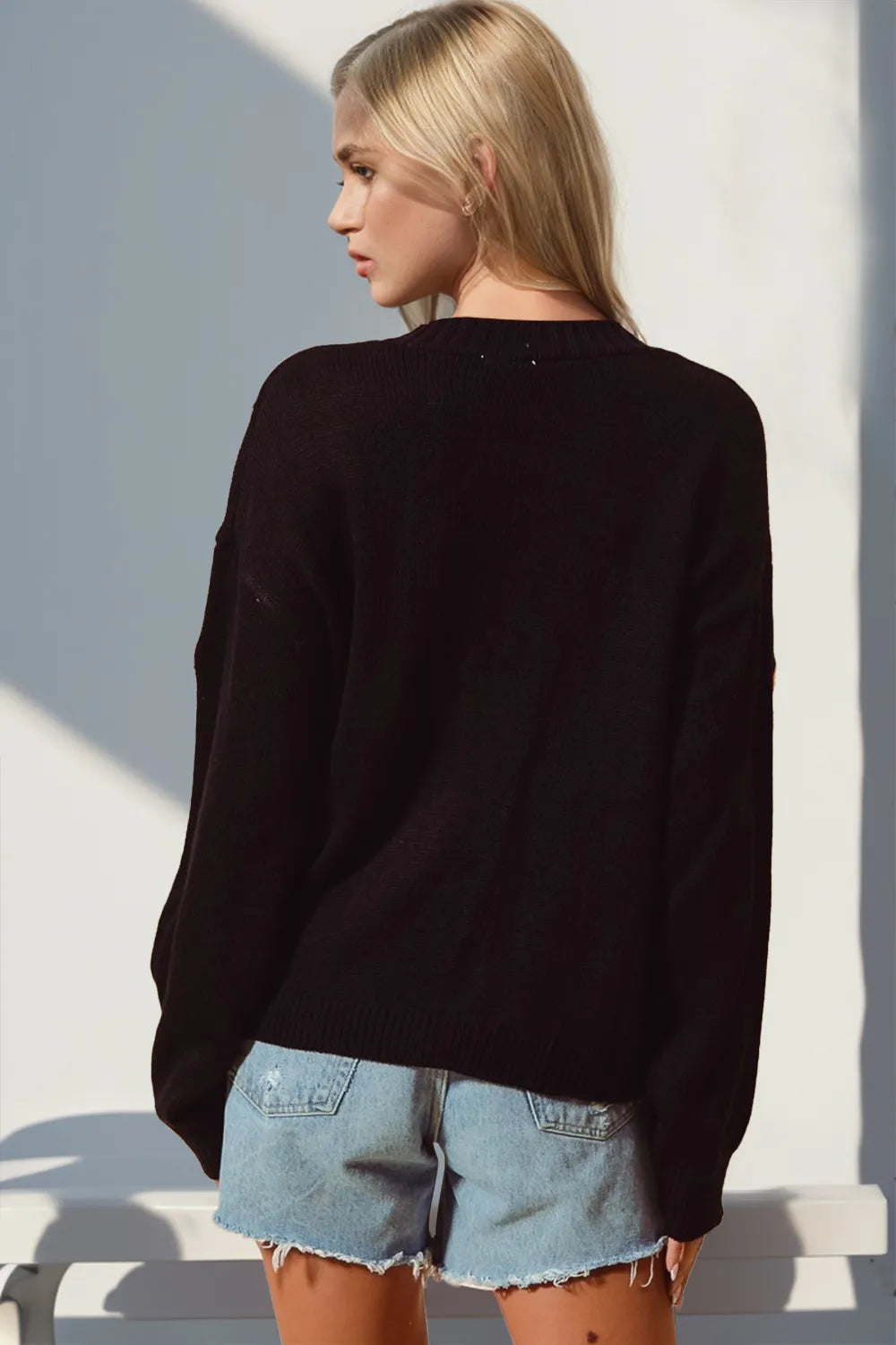 Double Take Full Size Pumpkin Button Up Long Sleeve Cardigan Plus Size in Black, view 3