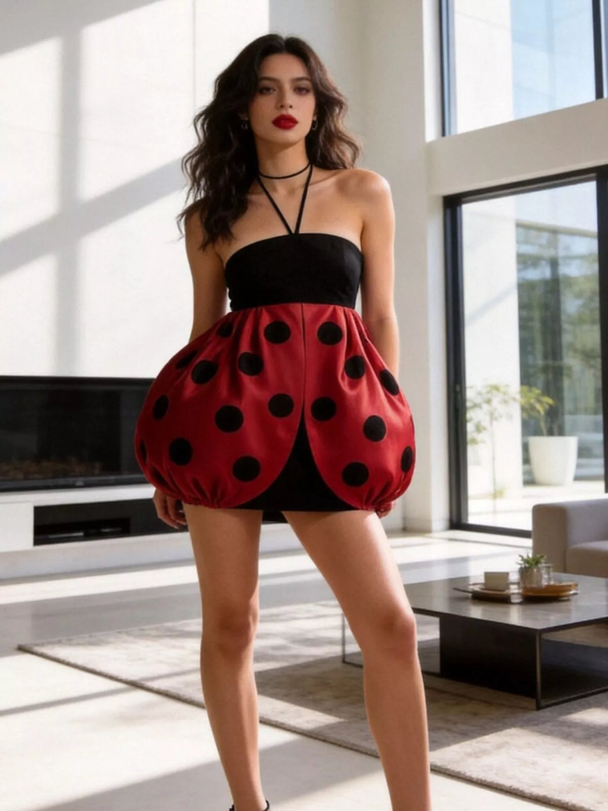 Halloween Ladybug Halter Neck Bubble Dress - Lilixa.store