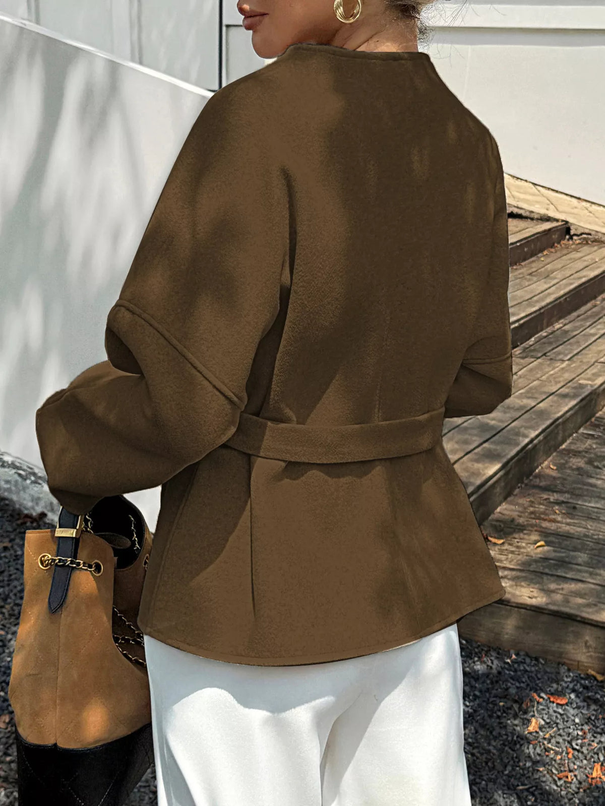 Surplice Dropped Shoulder Tie Belt Outerwear, view 9