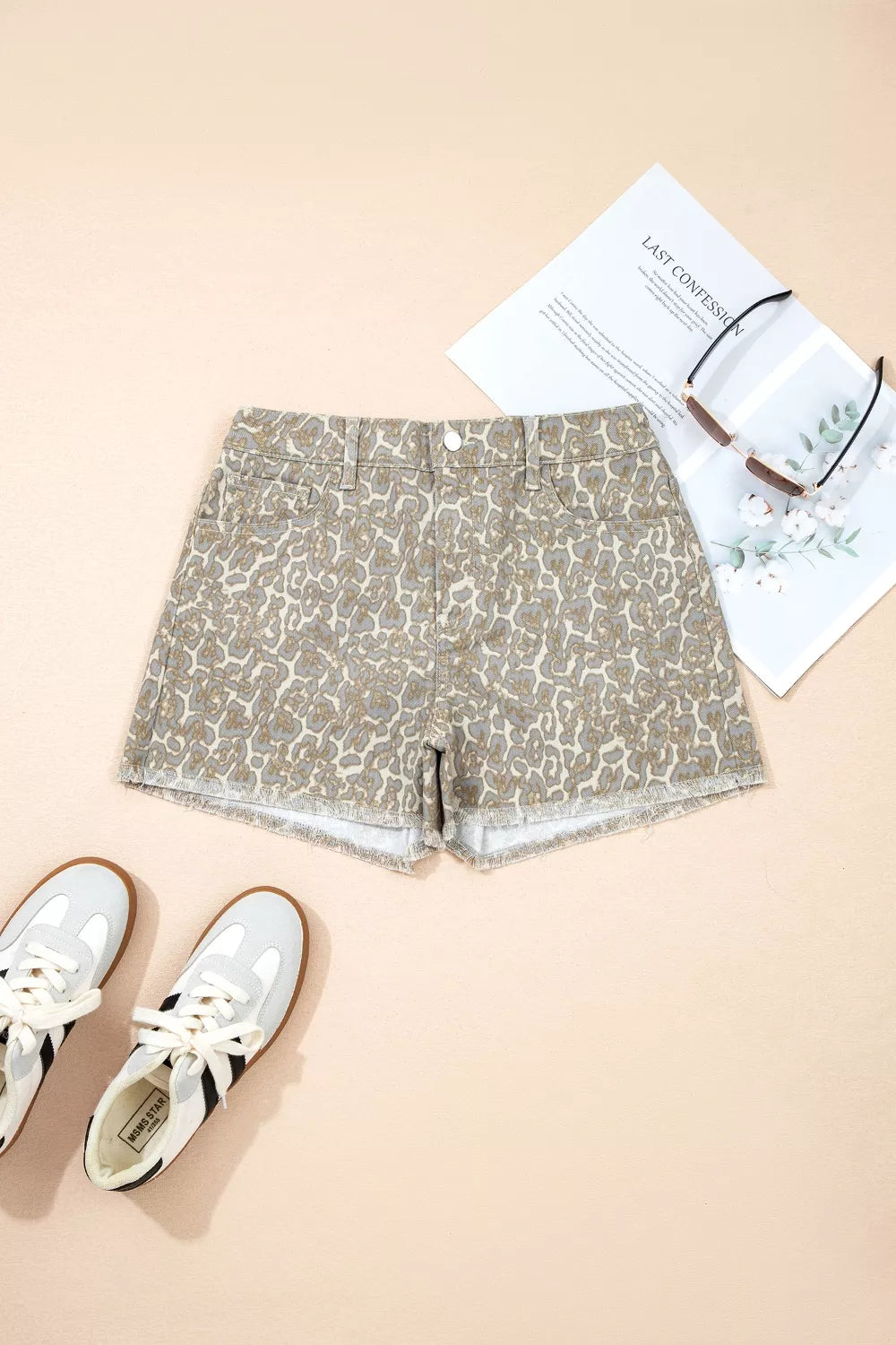 Raw Edge Leopard Print Denim Shorts - Lilixa.store