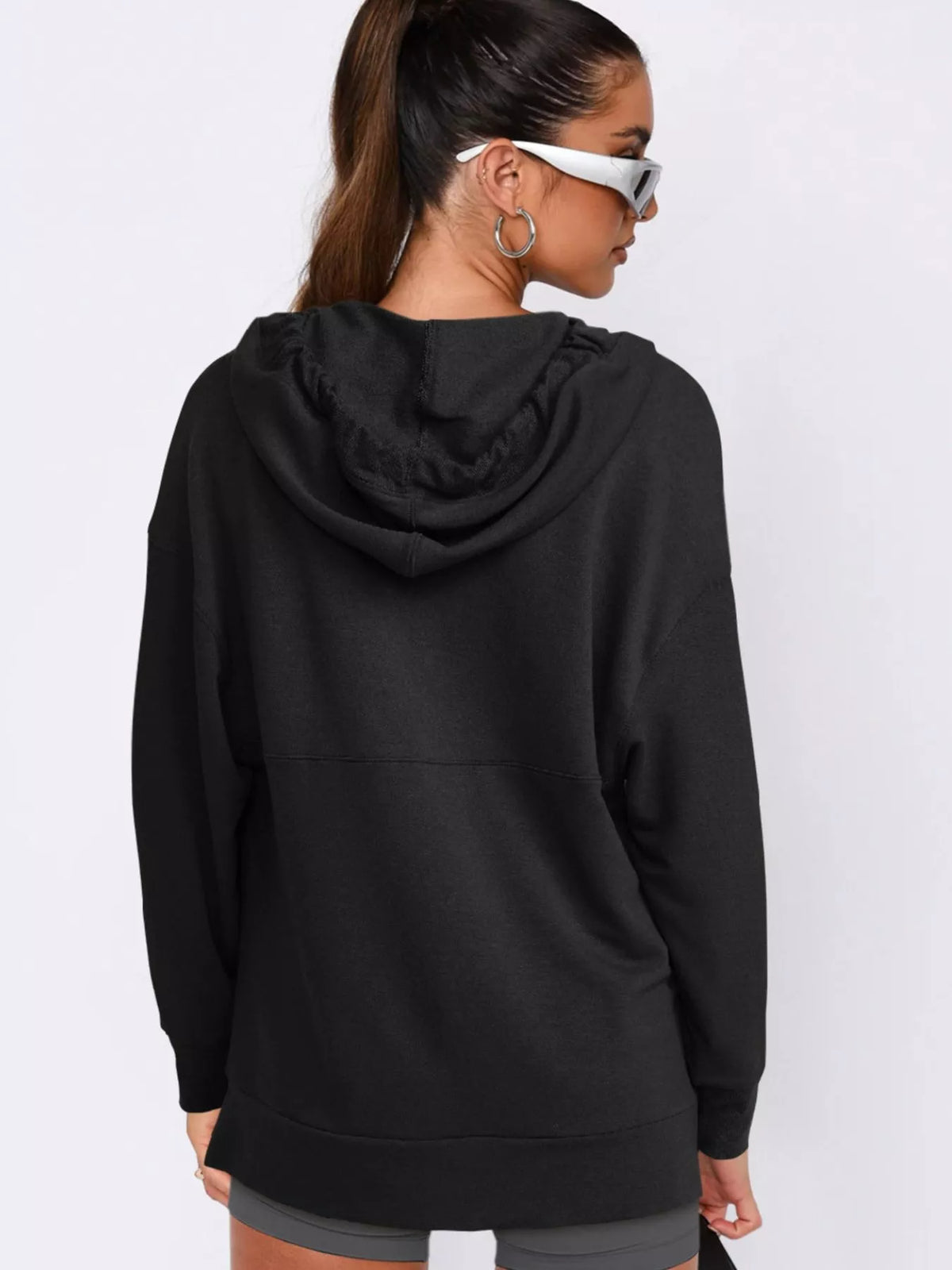 Drawstring Kangaroo Pocket Long Sleeve Hoodie - Lilixa.store