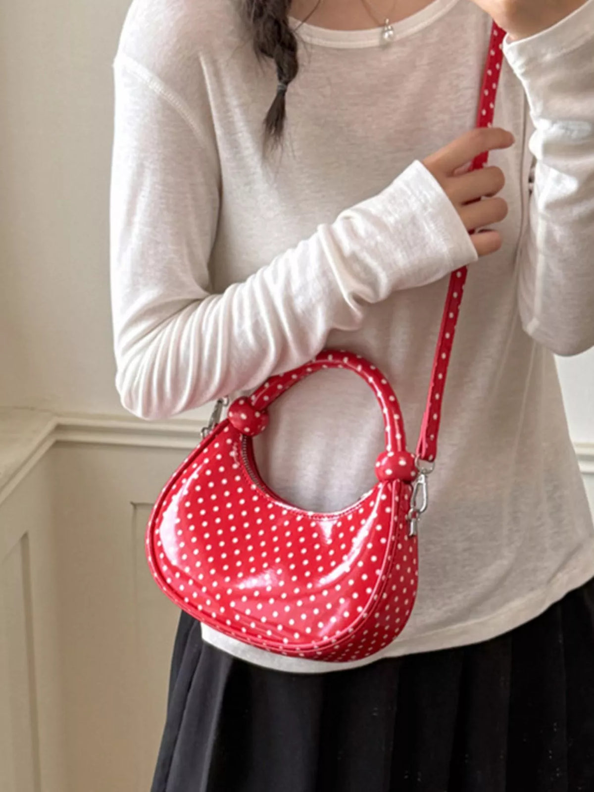 Polka Dot Crescent Crossbody Bag - Lilixa.store
