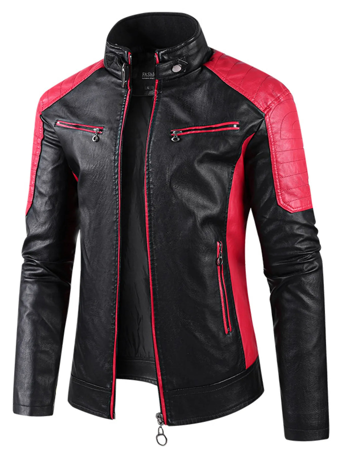 Men's Plus Size Color Block Leather Jacket - Lilixa.store