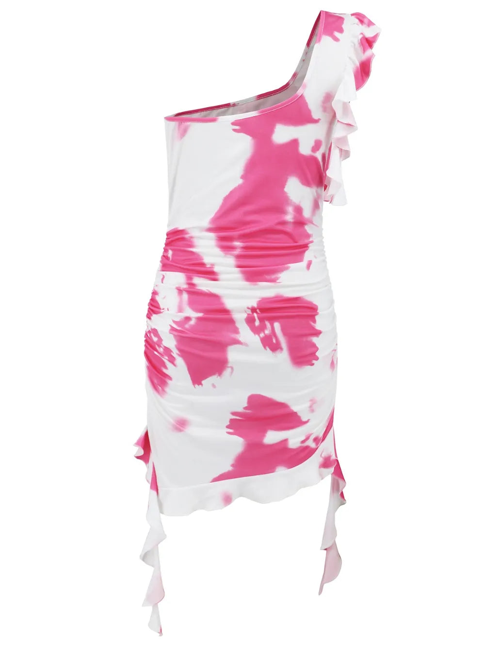 Ruffled Tie-Dye Single Shoulder Mini Dress - Lilixa.store