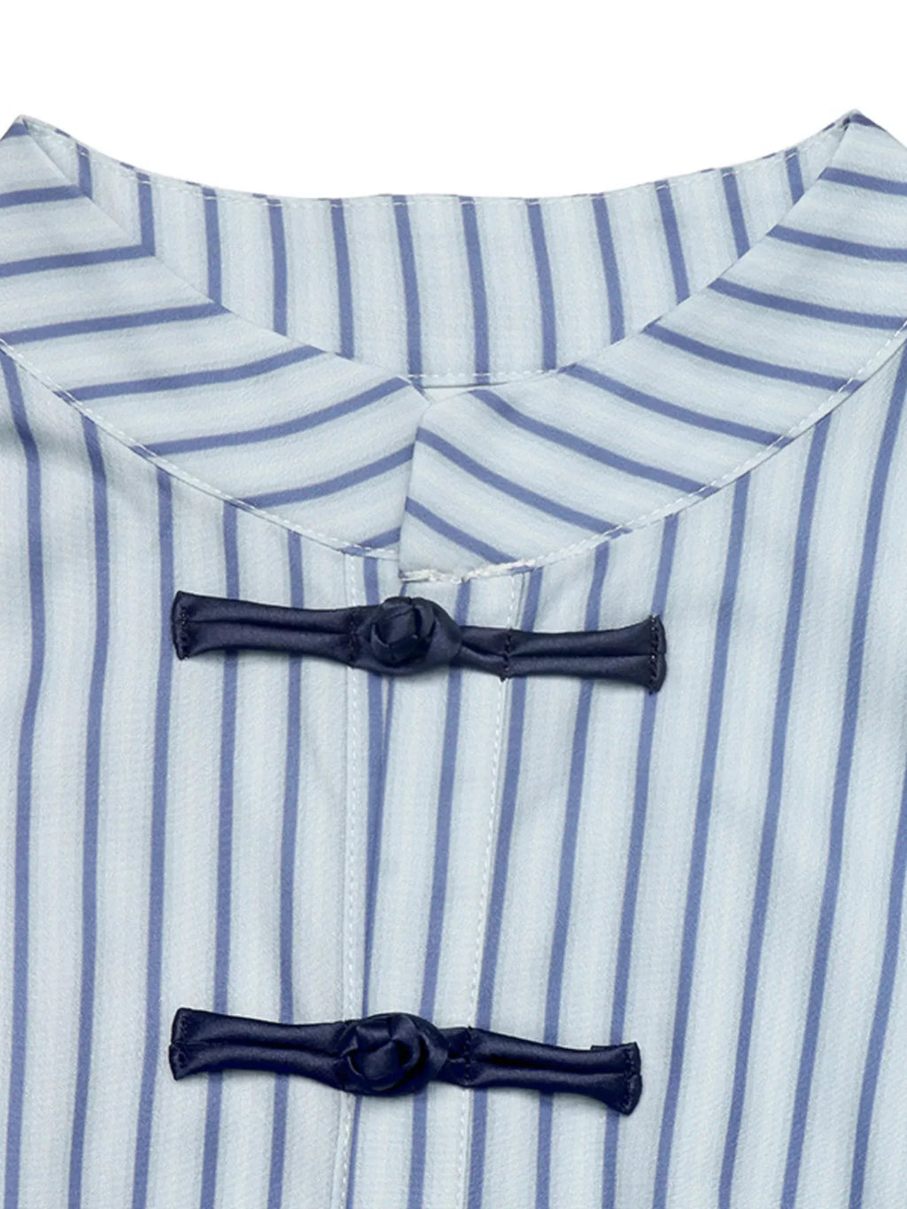 Striped Mandarin Knot Buttons Peplum Hem Shirt - Lilixa.store