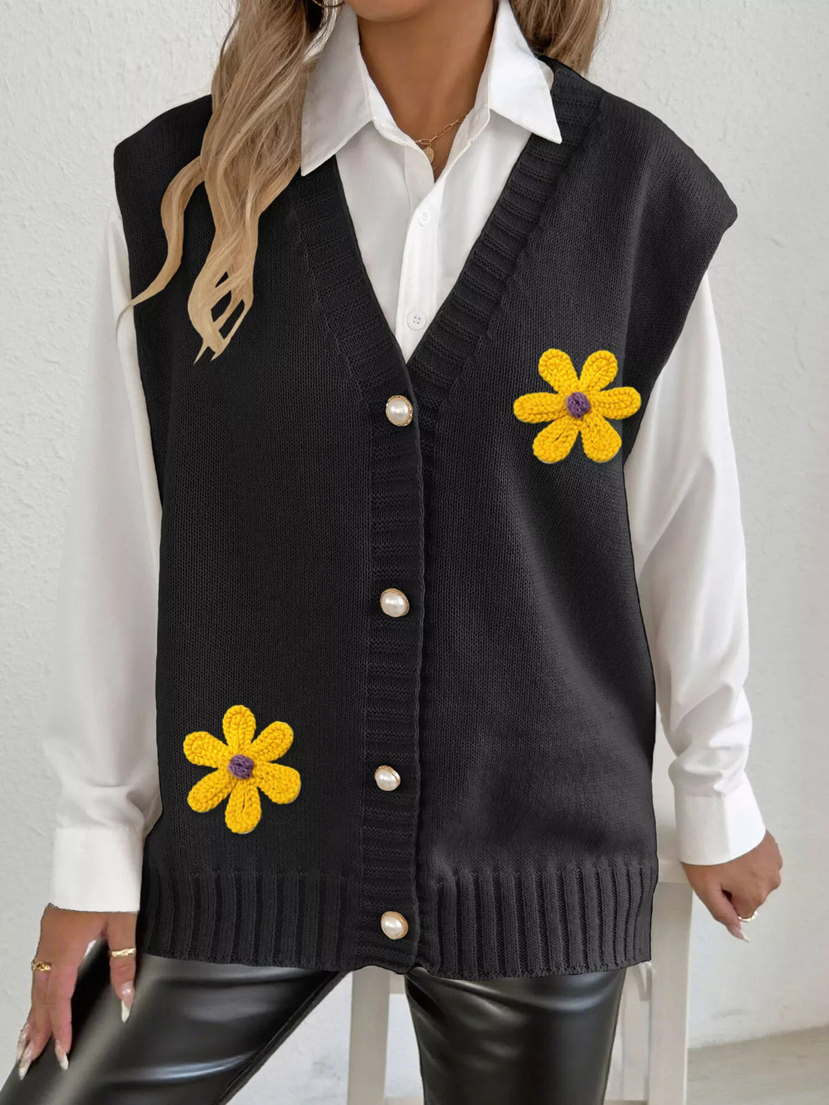 Flower V-Neck Sleeveless Cardigan - Lilixa.store