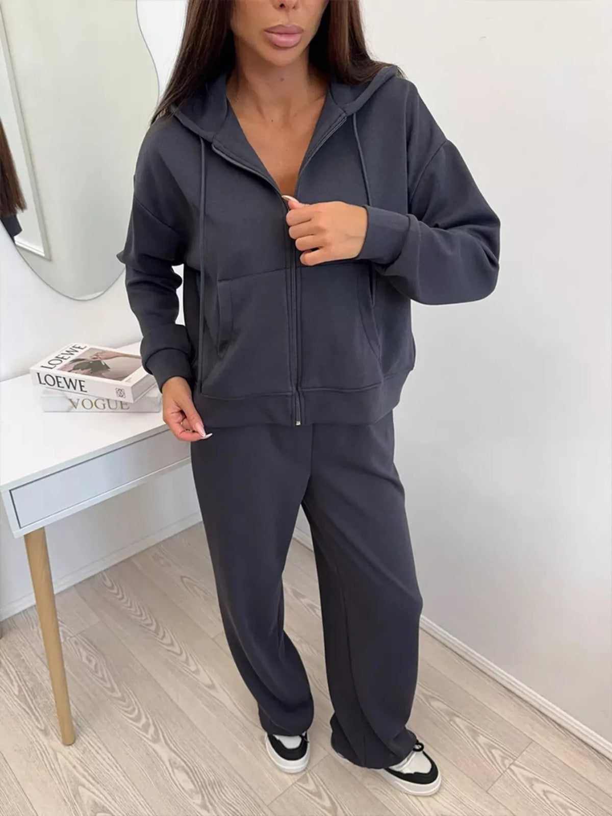 Zip-Up Hoodie and Wide-Leg Pants Set - Lilixa.store