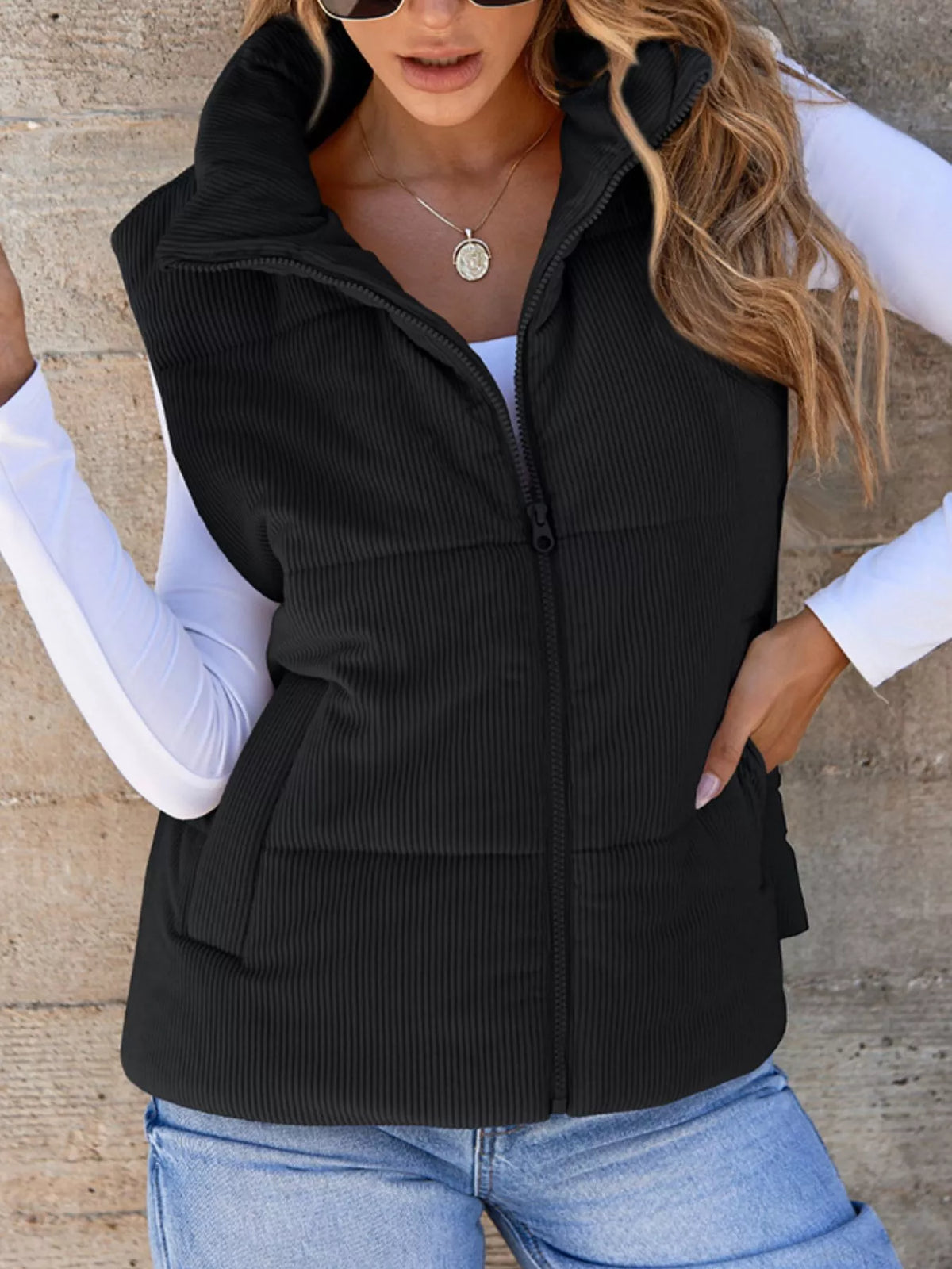 Corduroy Zip Up Vest Coat - Lilixa.store