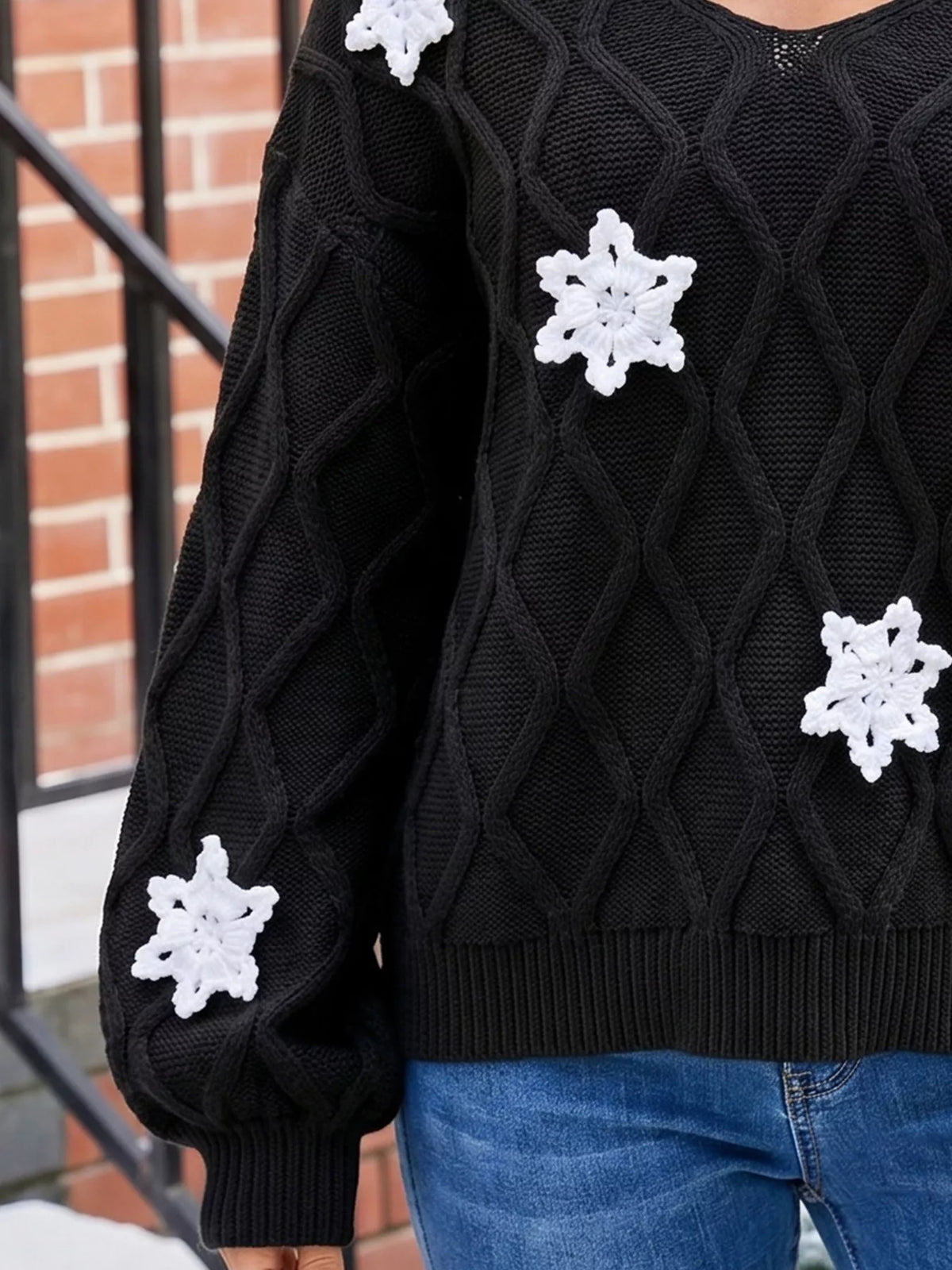 Snowflake Textured V-Neck Sweater - Lilixa.store