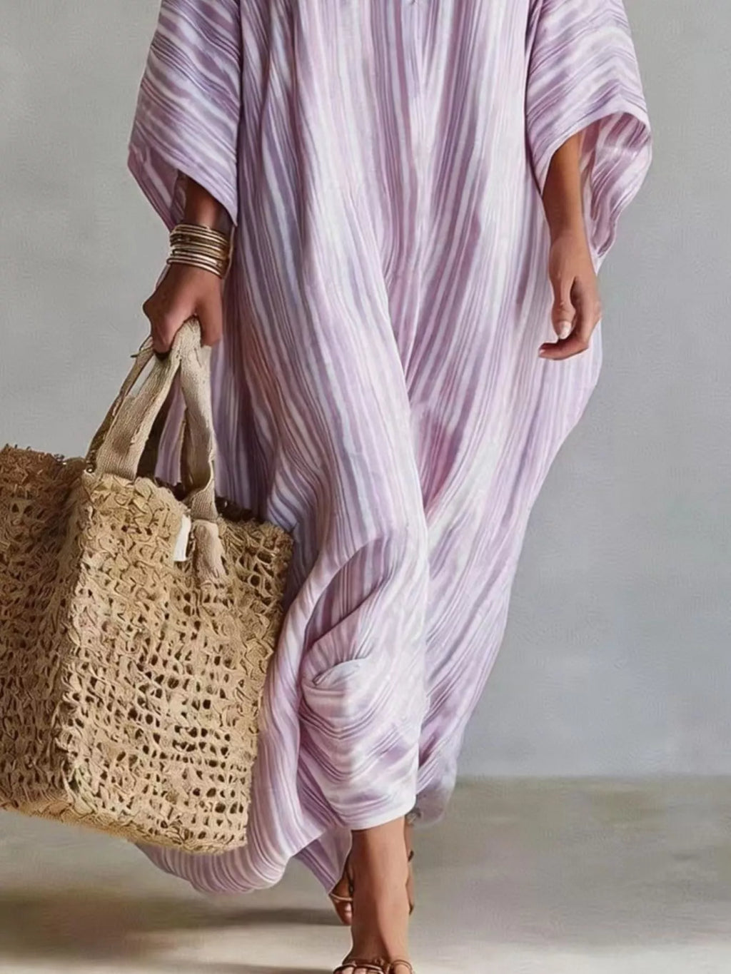 Striped V-Neck Maxi Dress - Lilixa.store