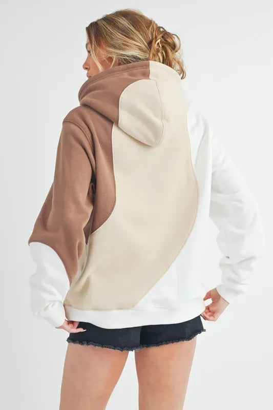 Aemi + Co Color Block Hoodie with Kangaroo Pocket in Sand, view 8