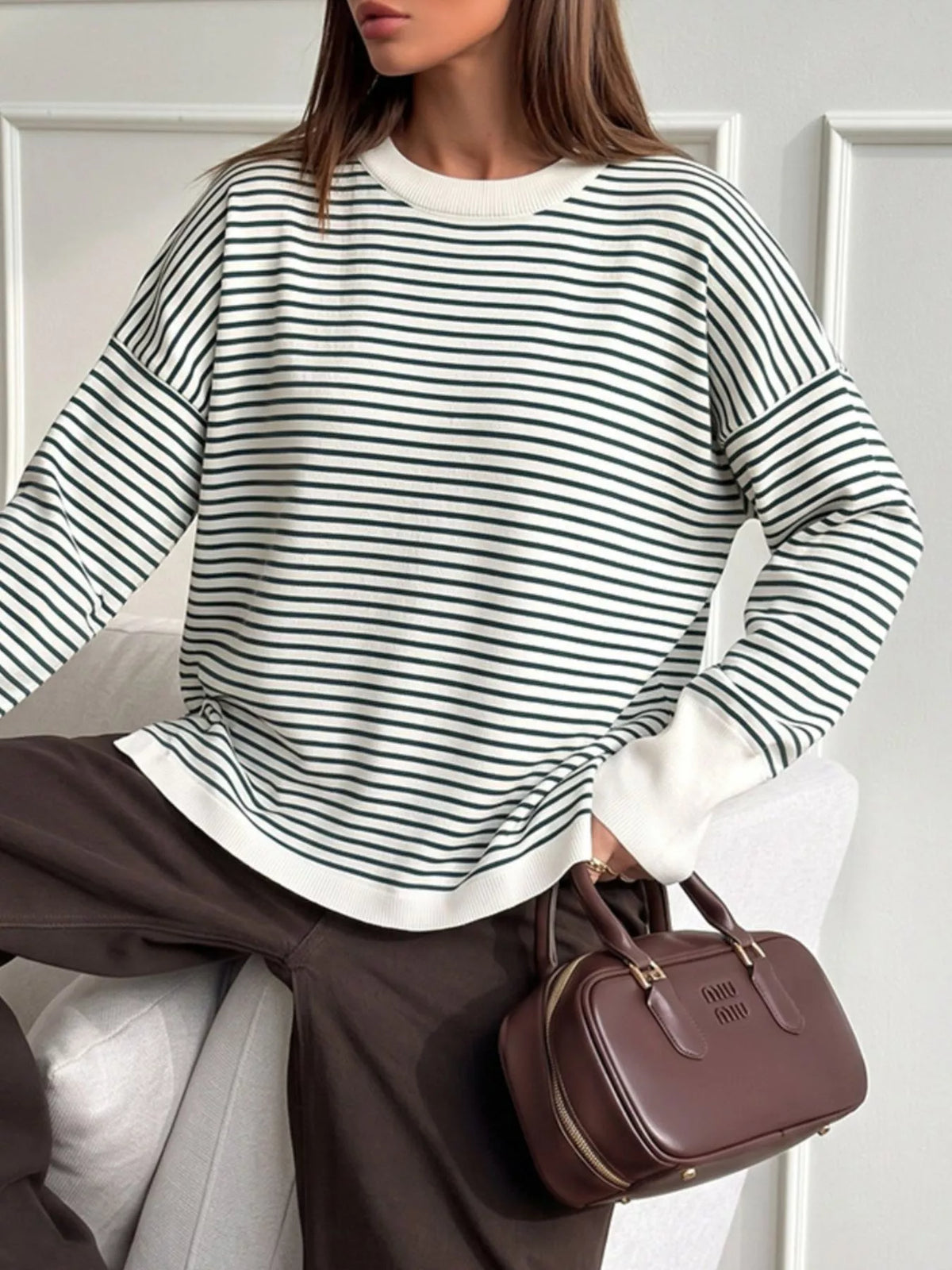 Striped Round Neck Knit Top, view 21