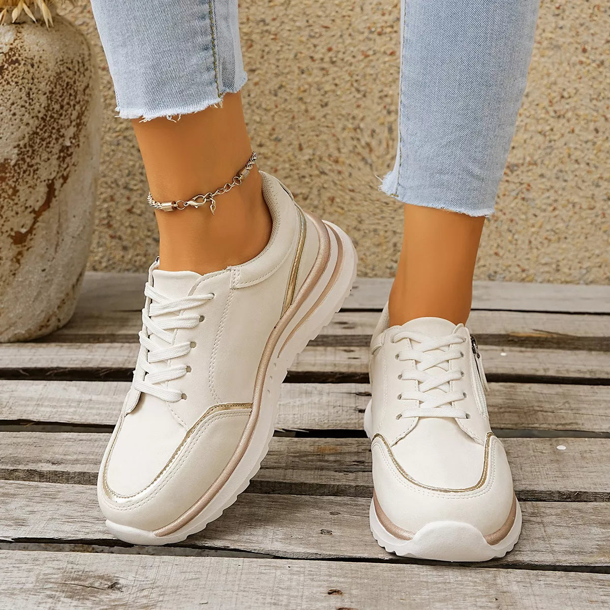 Round Toe Lace Up Sneakers - Lilixa.store