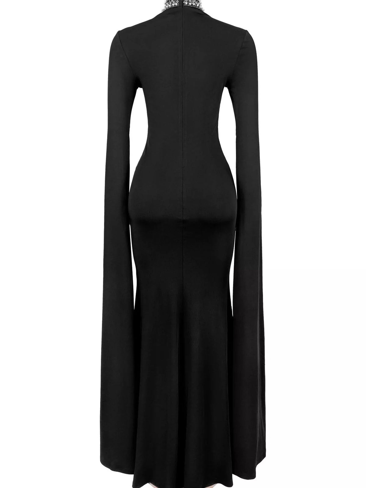 Rhinestone Slit Flare Sleeve Cape Maxi Dress - Lilixa.store