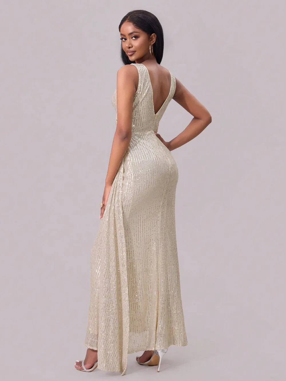 Slit Sequin Surplice Sleeveless Maxi Dress - Lilixa.store