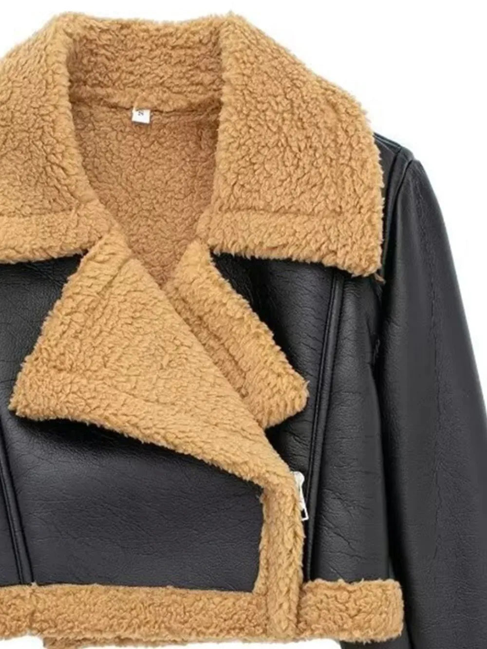 Collared Neck Long Sleeve Plush Cropped Jacket, view 12