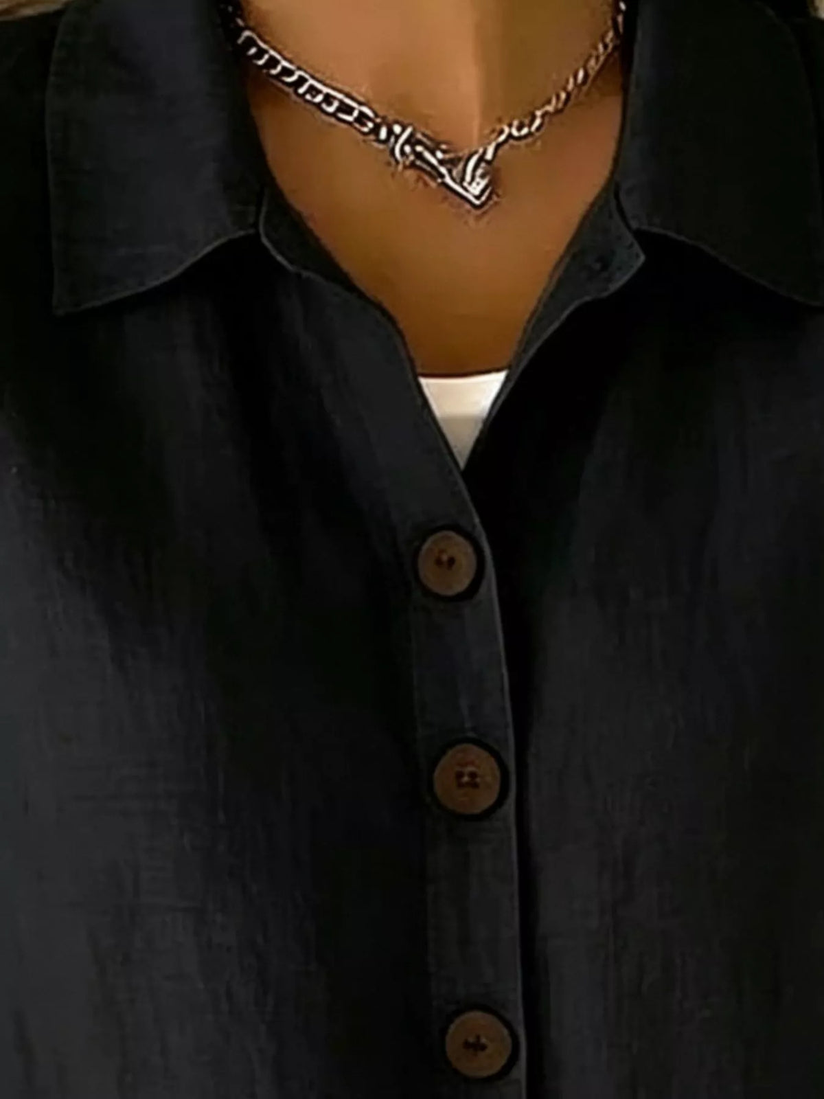 Full Size Button-Down Short Sleeve Shirt Plus Size - Lilixa.store
