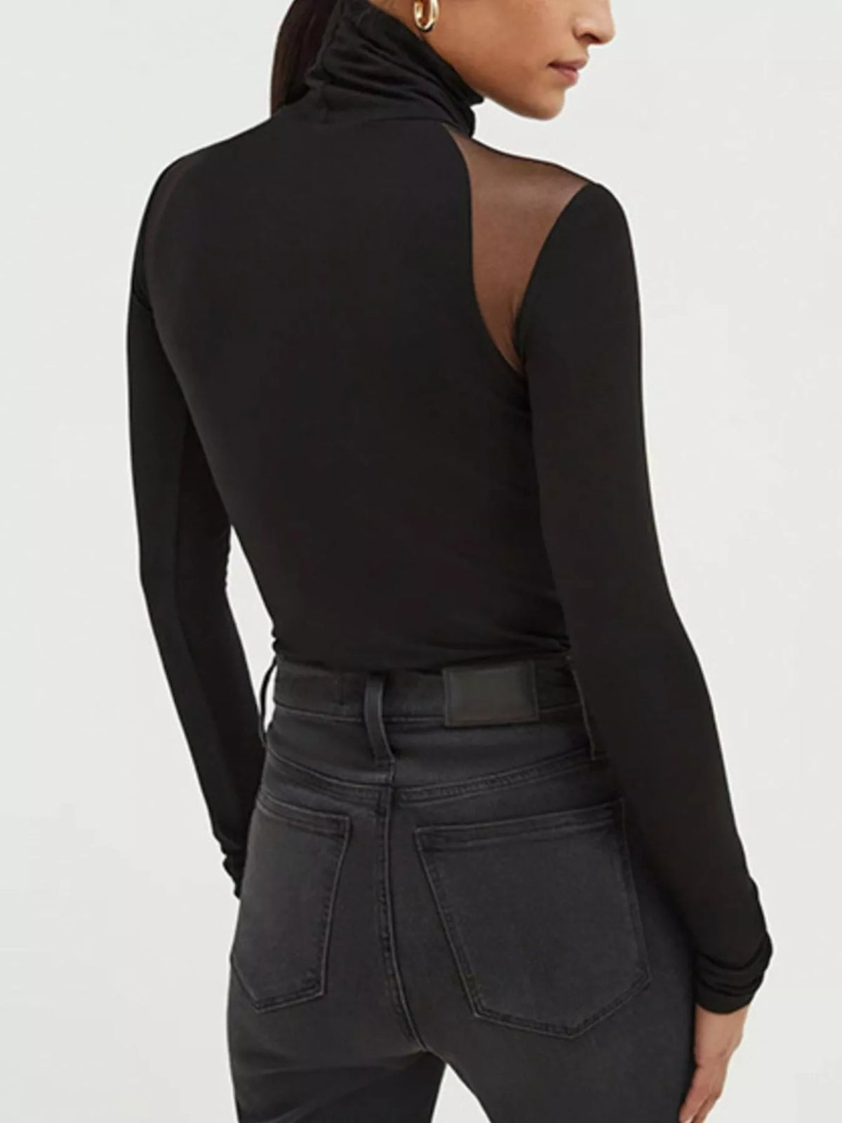 Mesh Shoulder Turtleneck Bodysuit - Lilixa.store