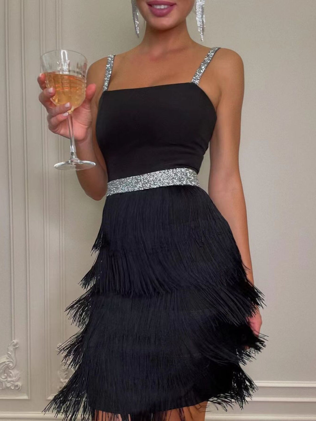 Fringe Trim Cami Mini Dress - Lilixa.store