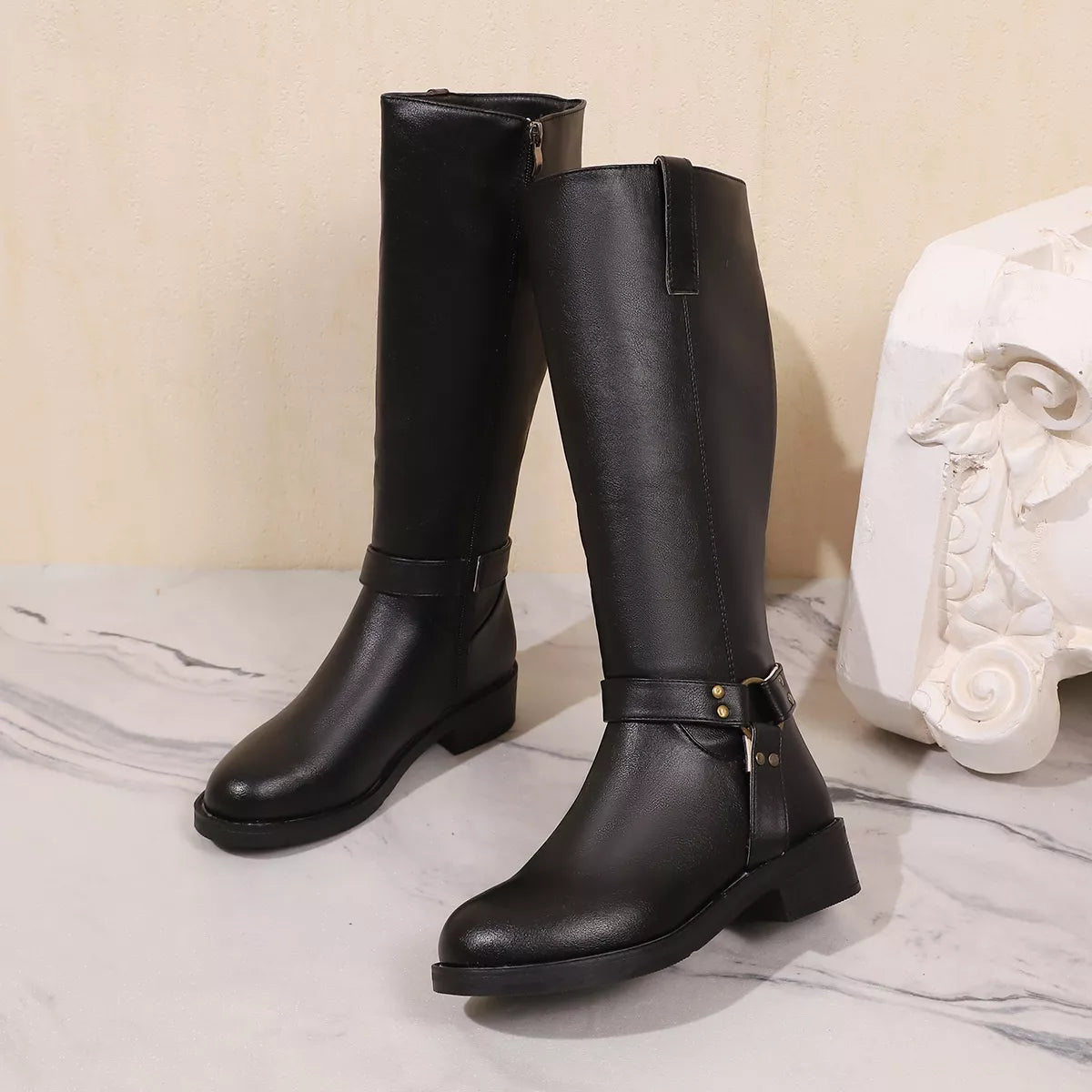 Knee-High Buckle Strap Riding Boots, view 2