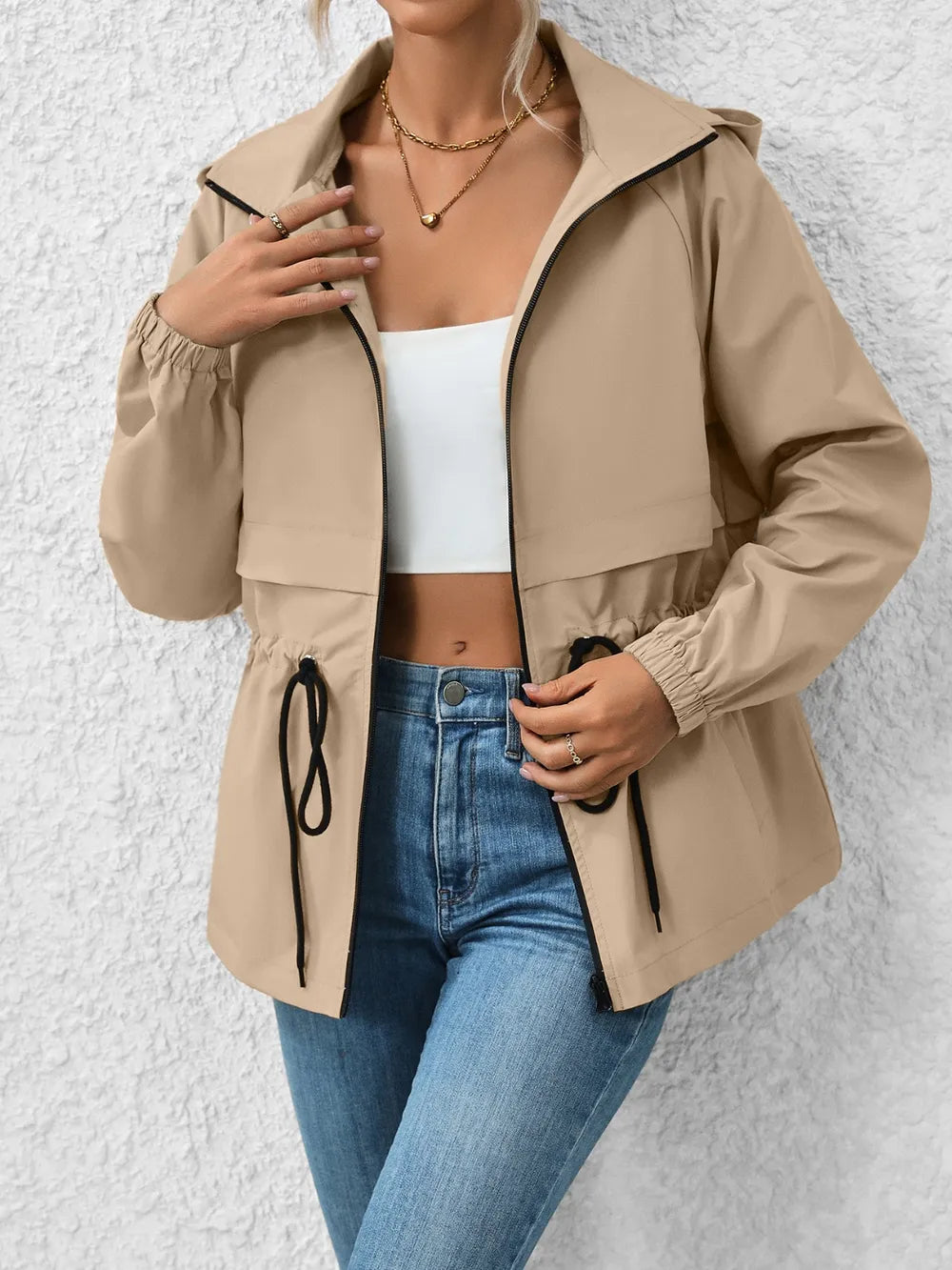 Ivy Lane Drawstring Zip Up Hooded Jacket, view 3