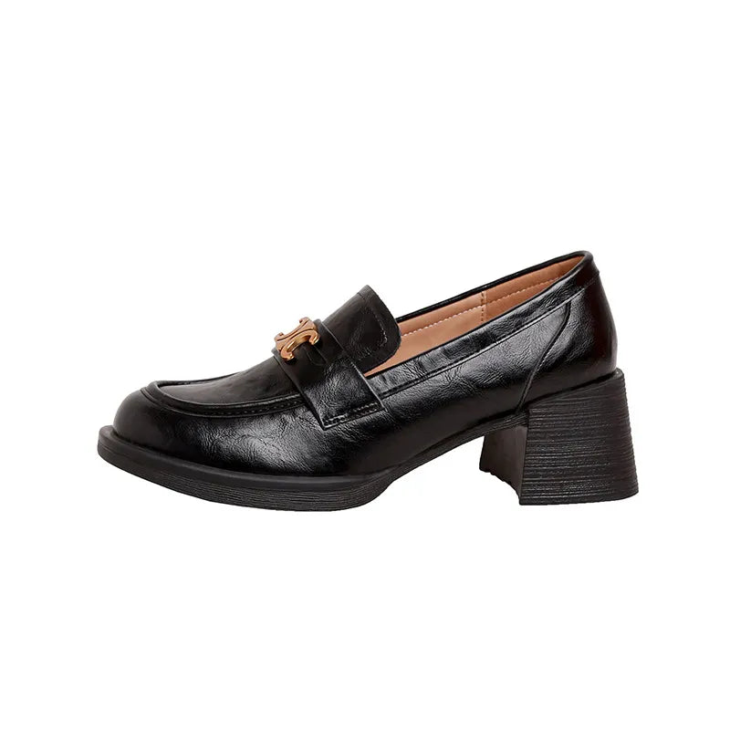 Round Toe Block Heel Loafers in Black Light, view 5