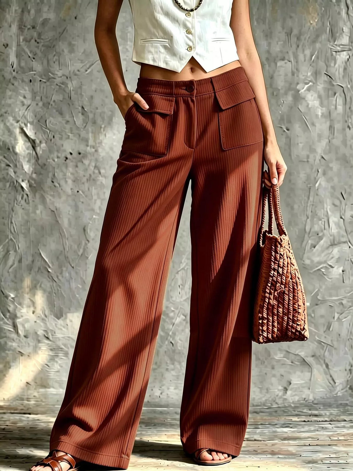 Full Size Wide-Leg Corduroy Pants Plus Size - Lilixa.store