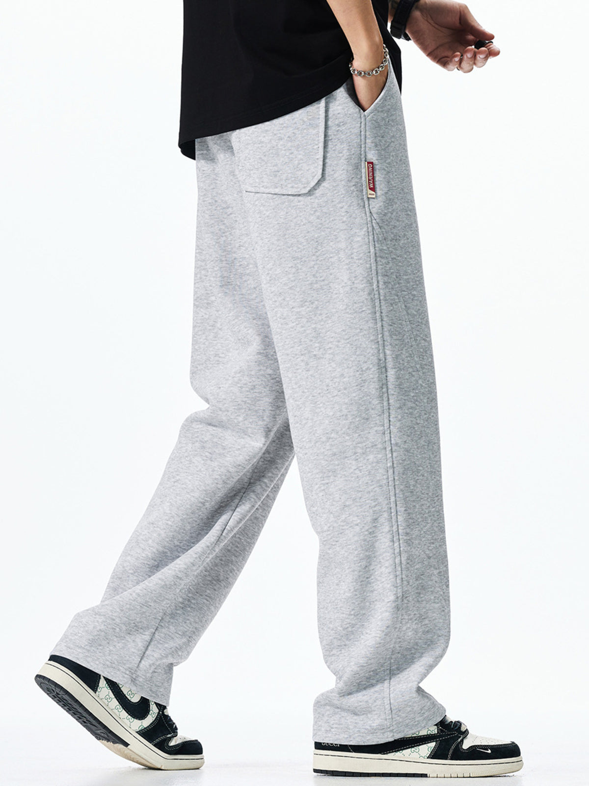 Men's Plus Size Casual Loose-Fit Drawstring Sweatpants in Light Gray, view 3