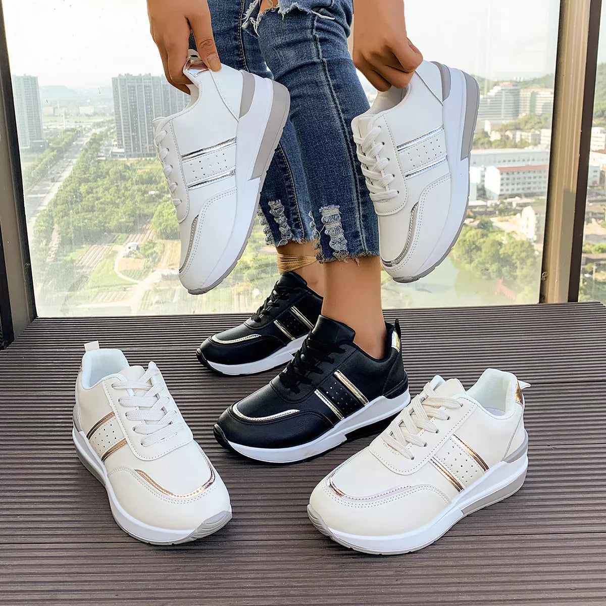 Round Toe Lace Up Sneakers - Lilixa.store