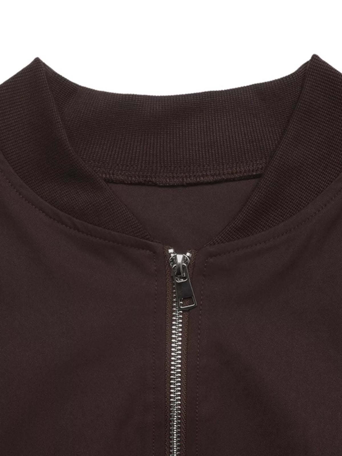 Zip Up Dropped Shoulder Jacket in Coffee Brown, view 7
