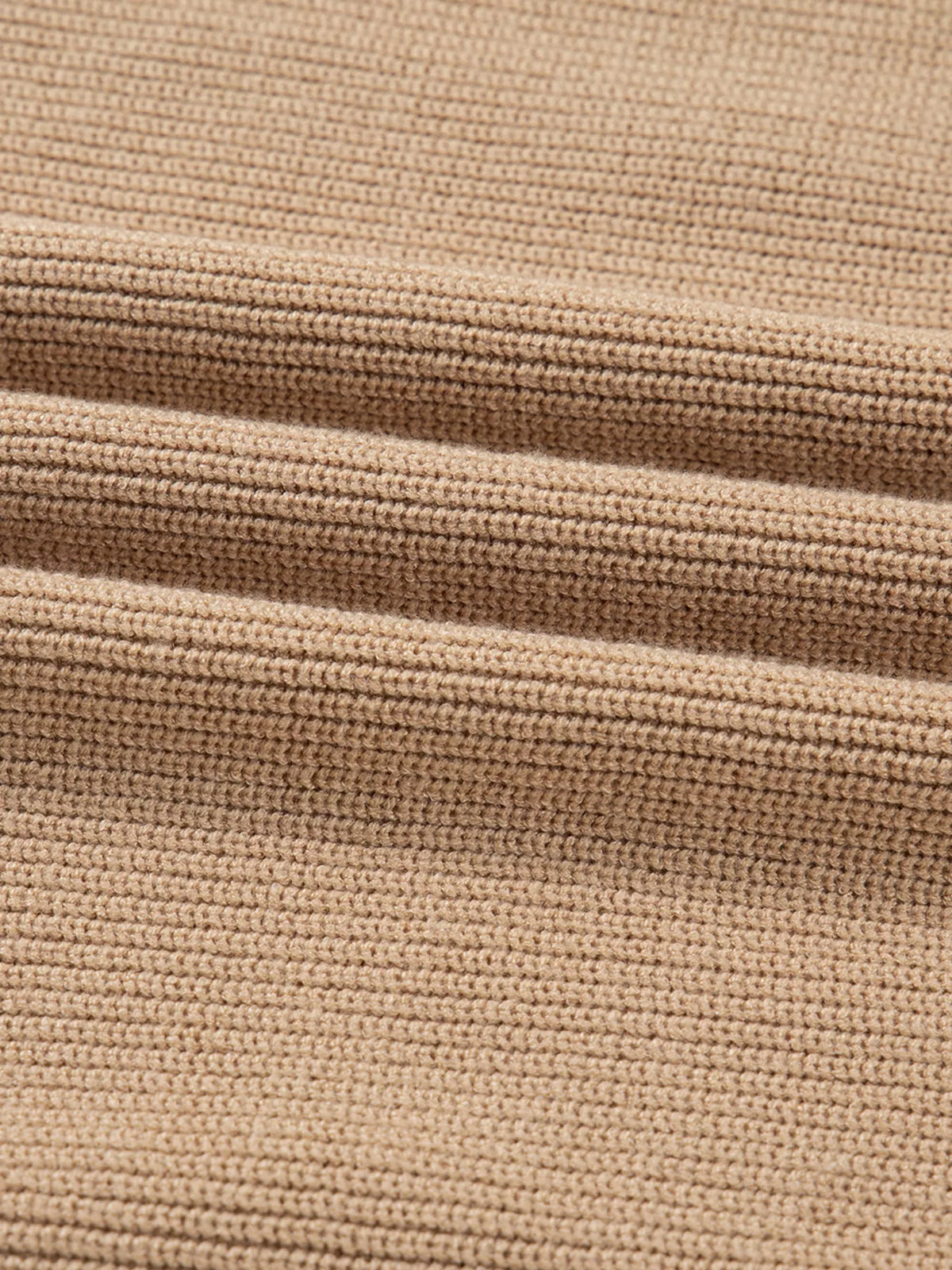 Pearl Embellished Keyhole Ribbed Sweater Dress in Camel, view 14