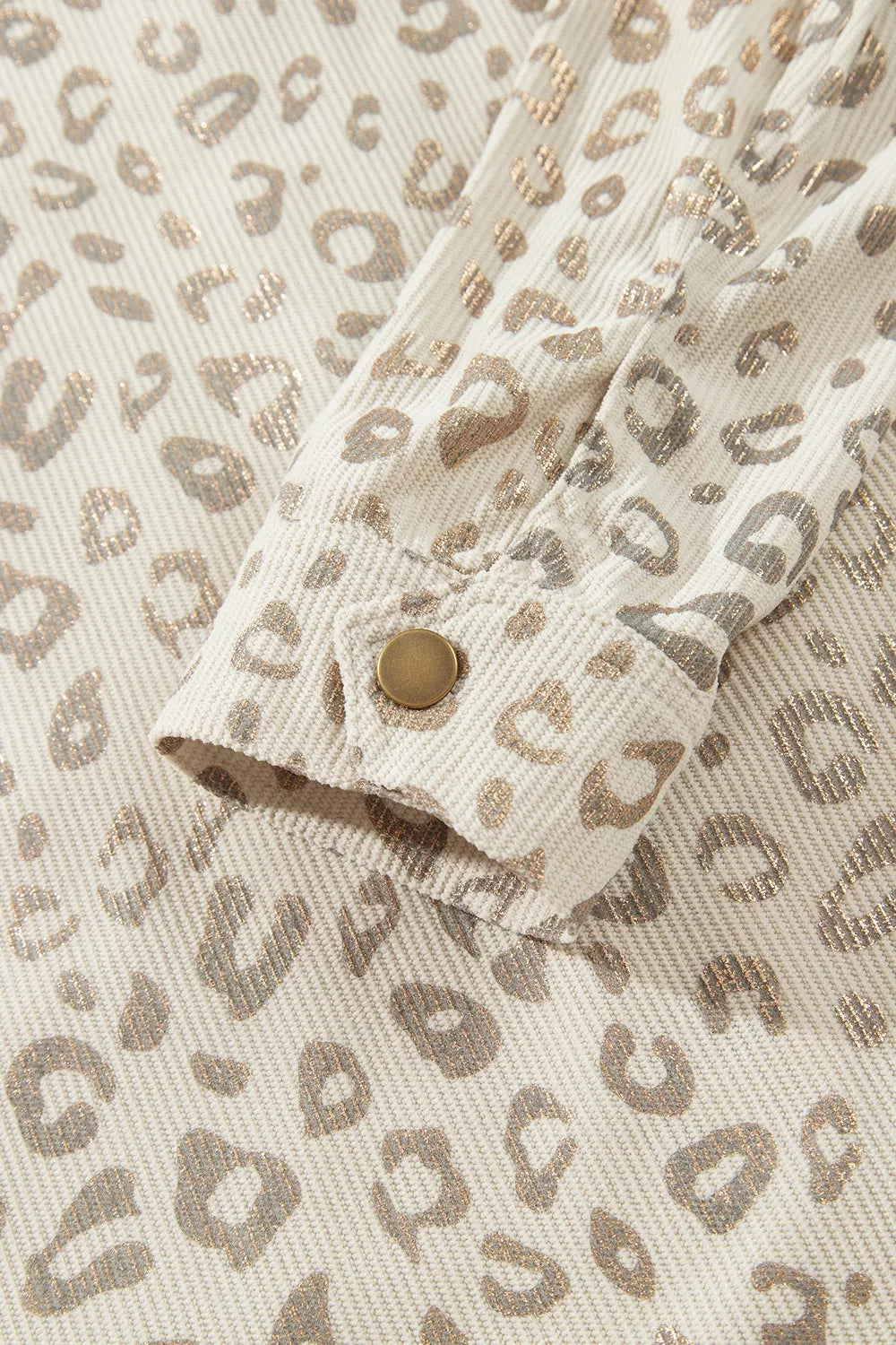 Leopard Print Corduroy Shirt Collar Long Sleeve Regular Fit Jacket in Khaki, view 15