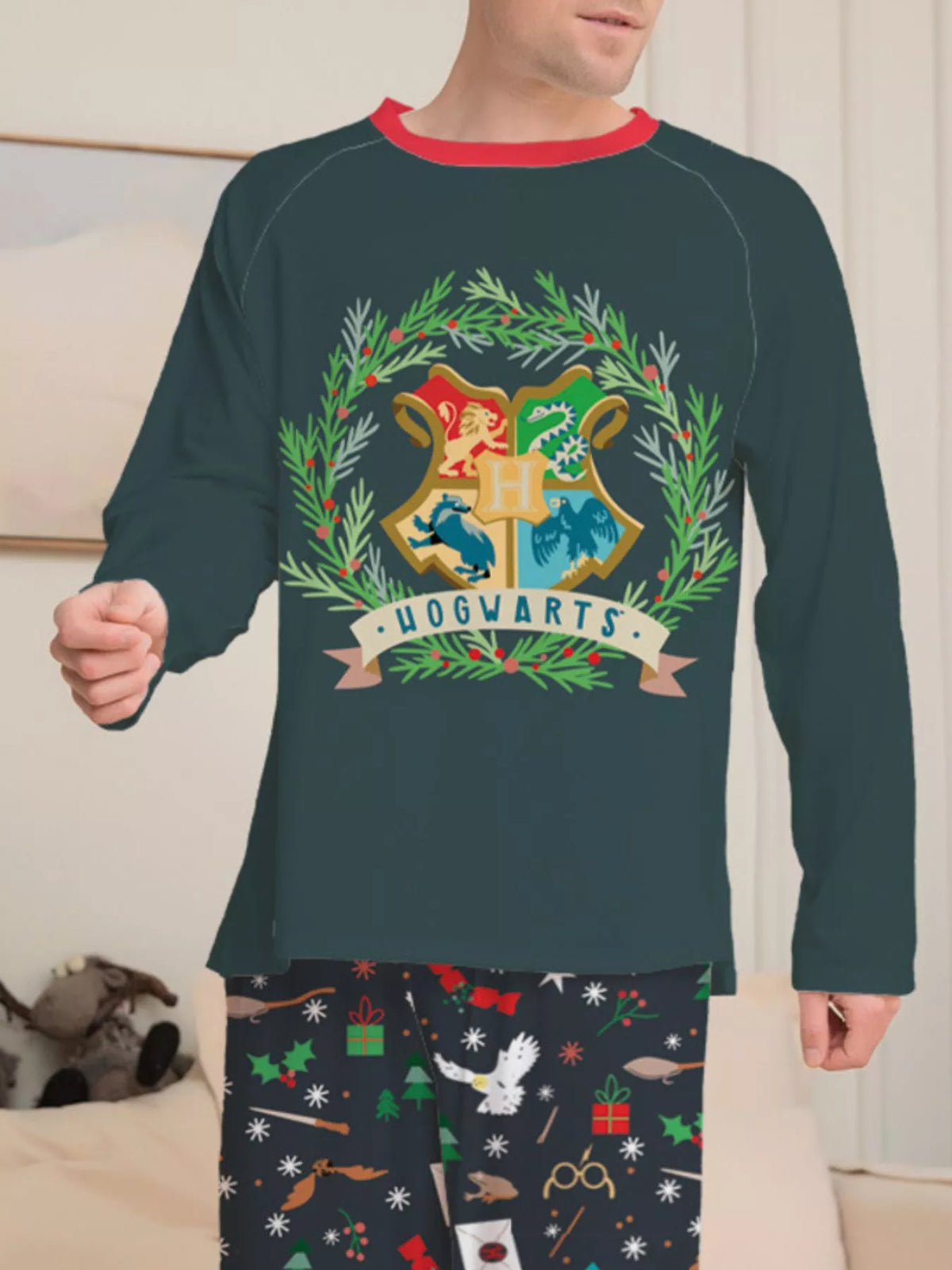 Full Size Family Matching Hogwarts Graphic Pajama Set Plus Size