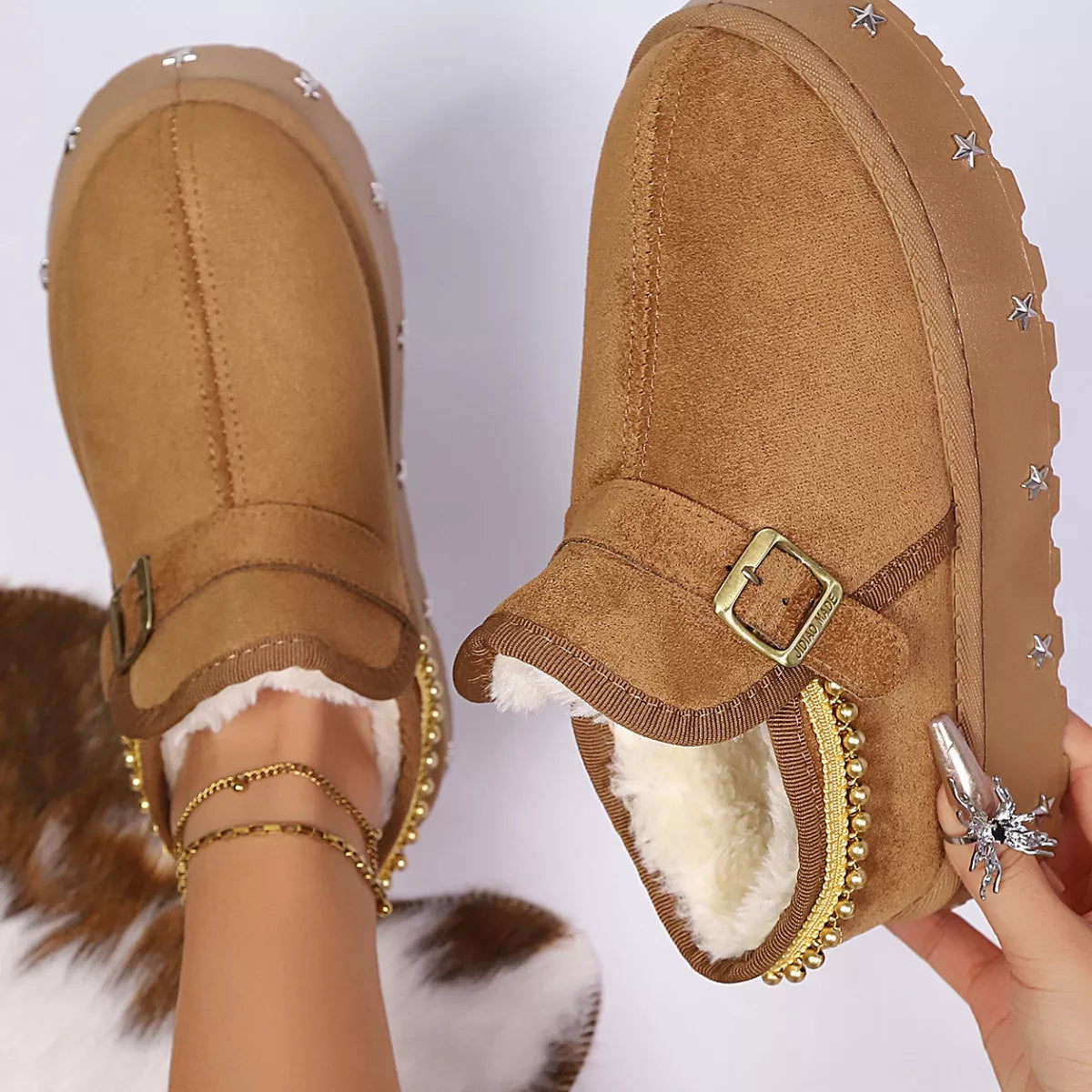 Platform Faux Fur Lined Ankle Boots - Lilixa.store