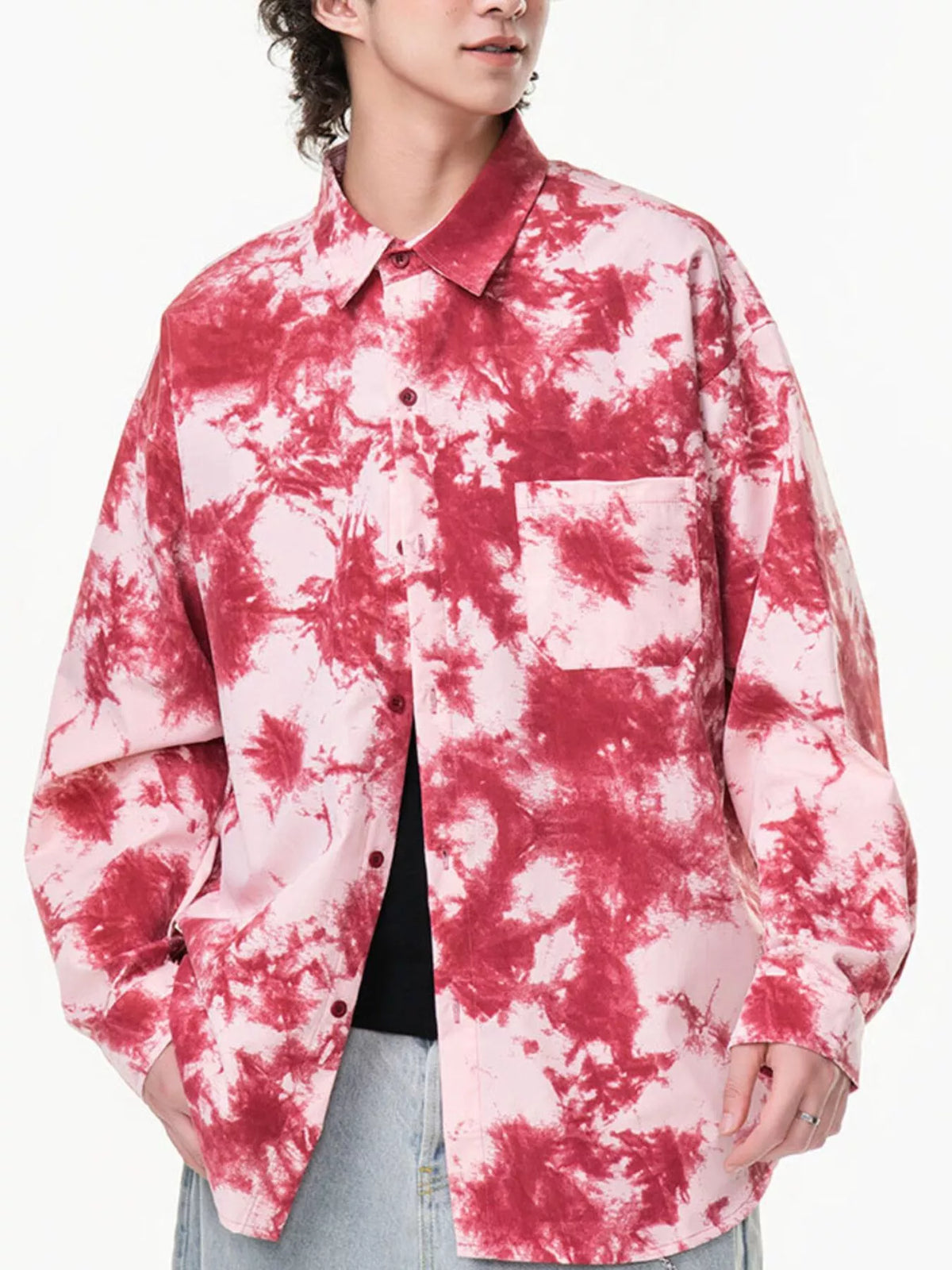 Men's Tie Dye Oversized Button Up Shirt Plus Size, view 7