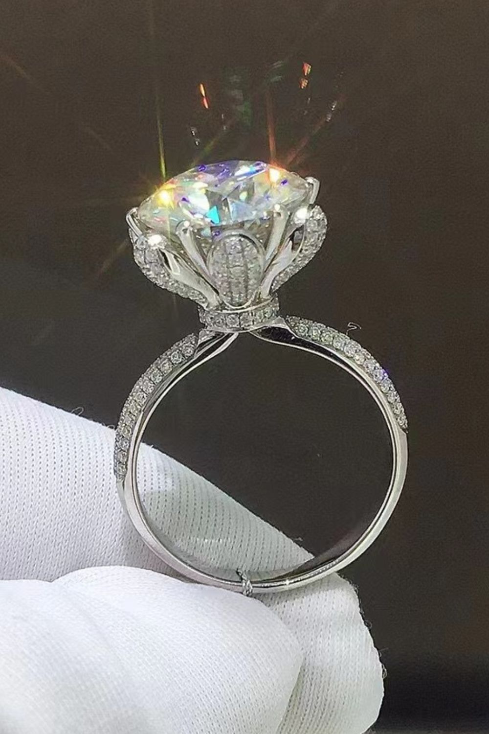 5 Carat Moissanite Side Stone Ring in Silver, view 3