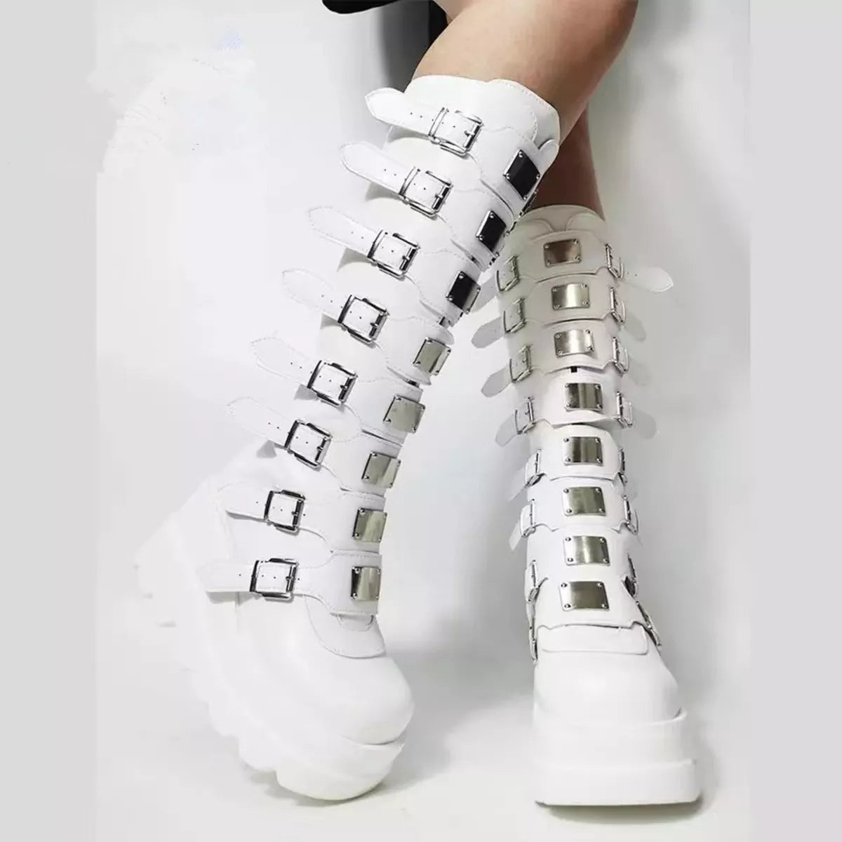 Multi-Buckle Platform Knee-High Boots - Lilixa.store