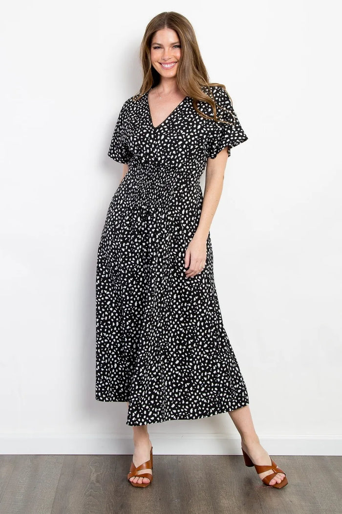 Be Stage Full Size Printed Smocked Waist Dress - Lilixa.store