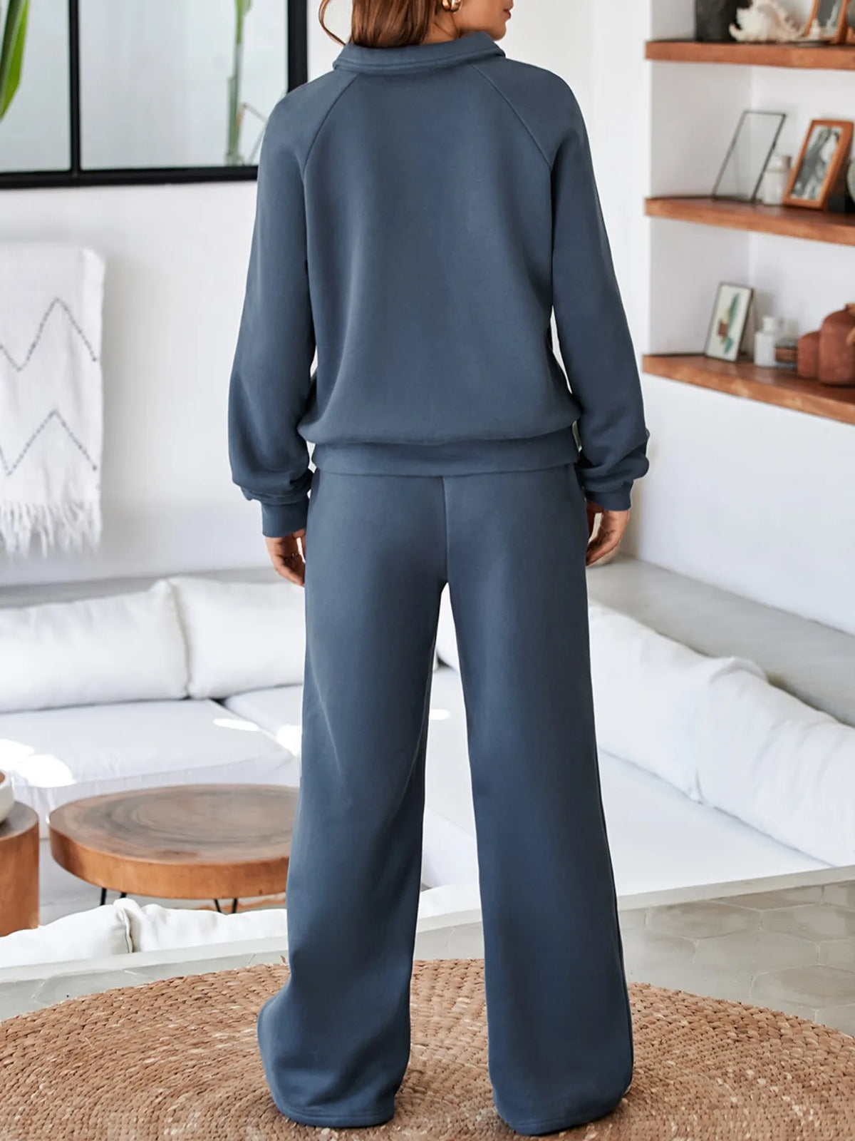 Collared Sweatshirt and High Waist Pants Active Set - Lilixa.store
