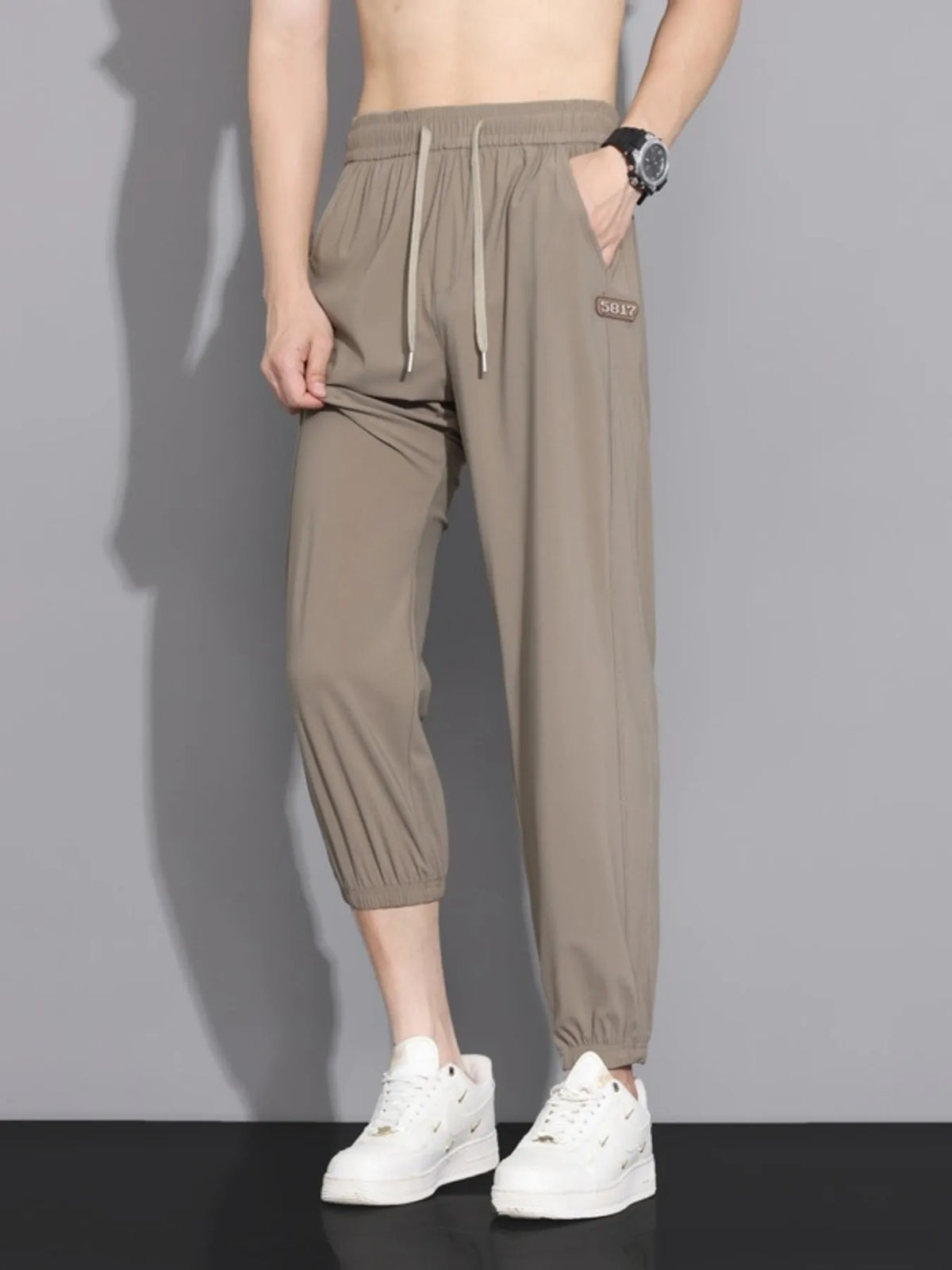 Men's Plus Size Casual Loose-Fit Drawstring Joggers in Khaki