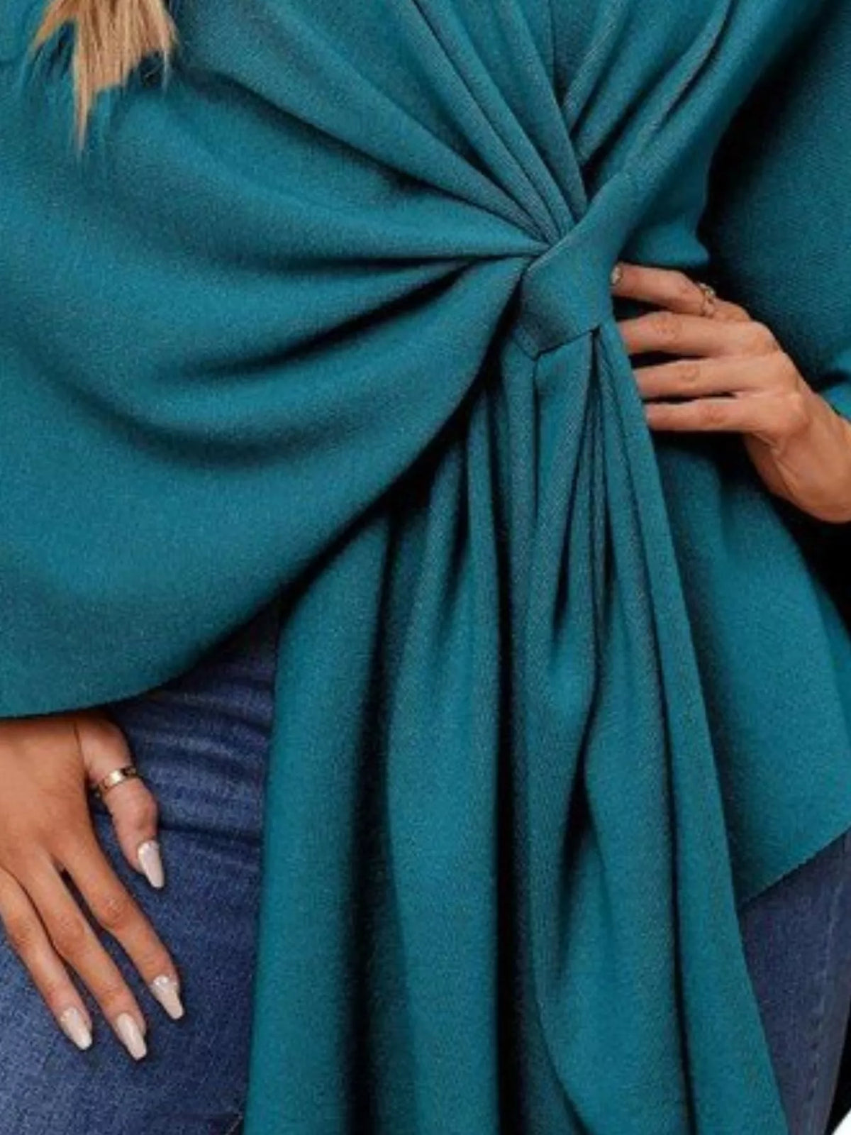 Solid Color Tie-Front Knit Cape Top, view 8