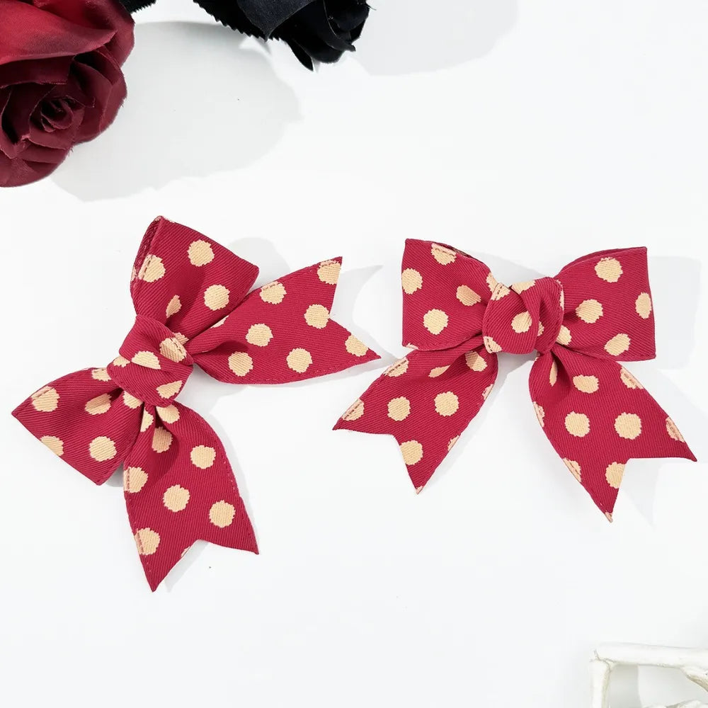2-Piece Polka Dot Bow Hair Clip in Deep Red