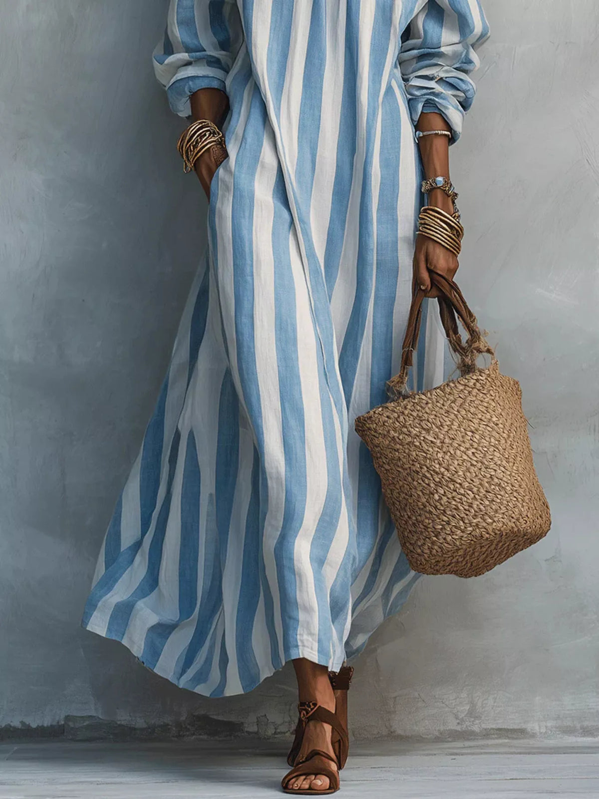 Off-Shoulder Striped Maxi Dress - Lilixa.store